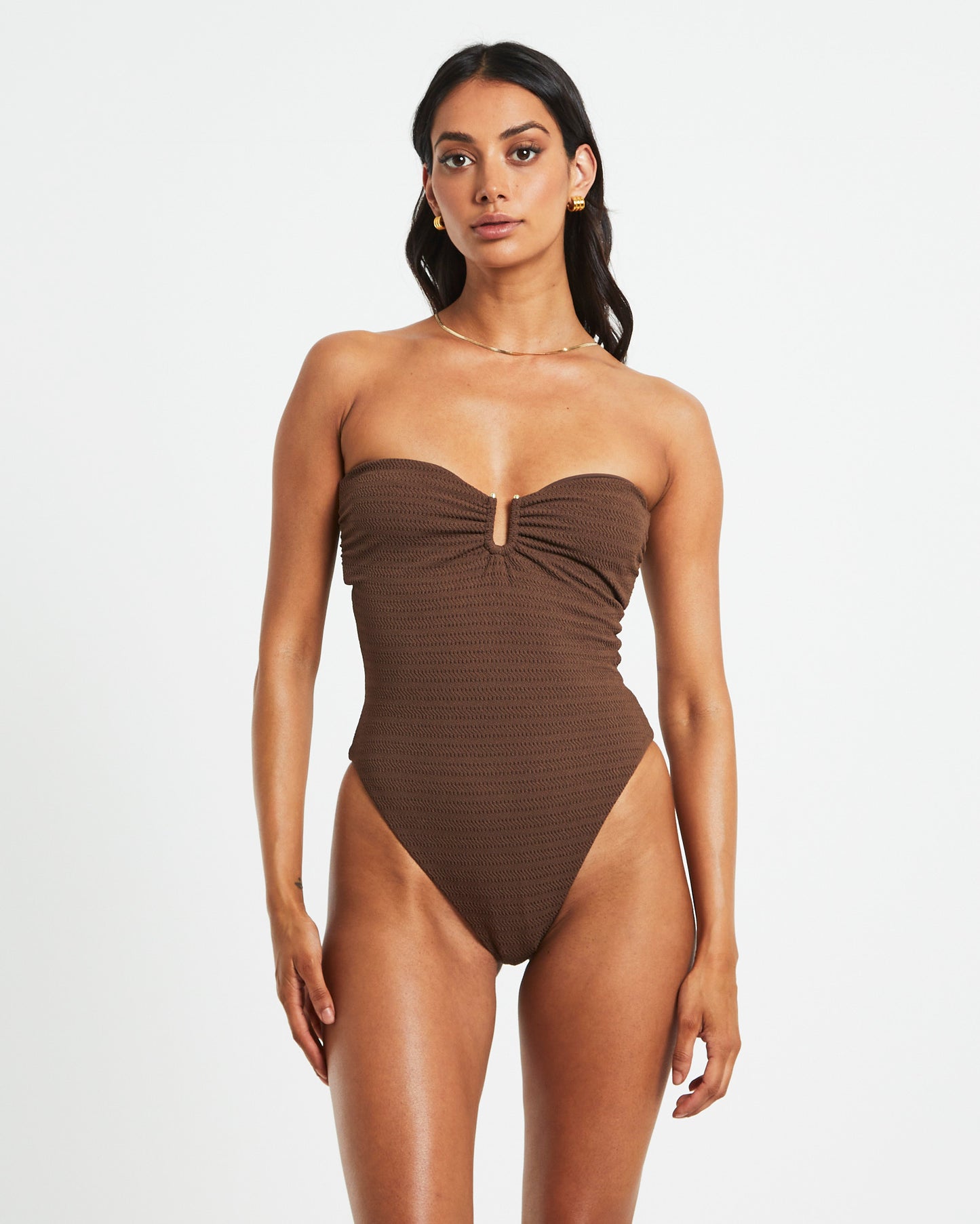 Anika Textured One Piece in Chocolate Brown