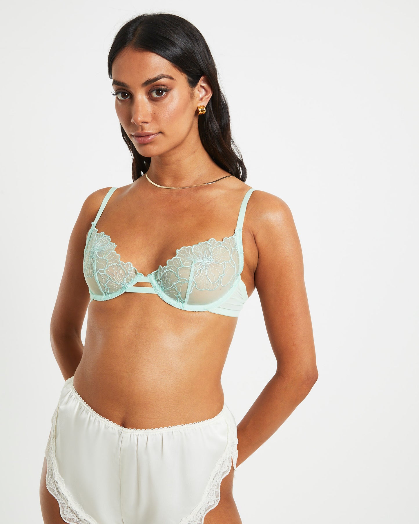 Maple Scallop Lace Cage Bra in Mint Green
