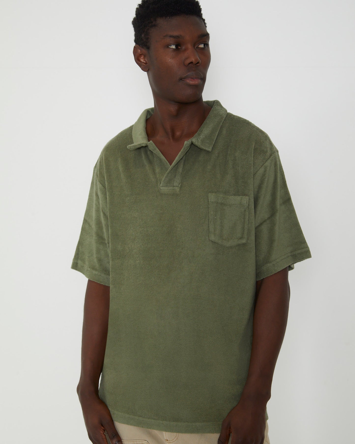 Terry Rolo Polo Short Sleeve T-Shirt in Moss