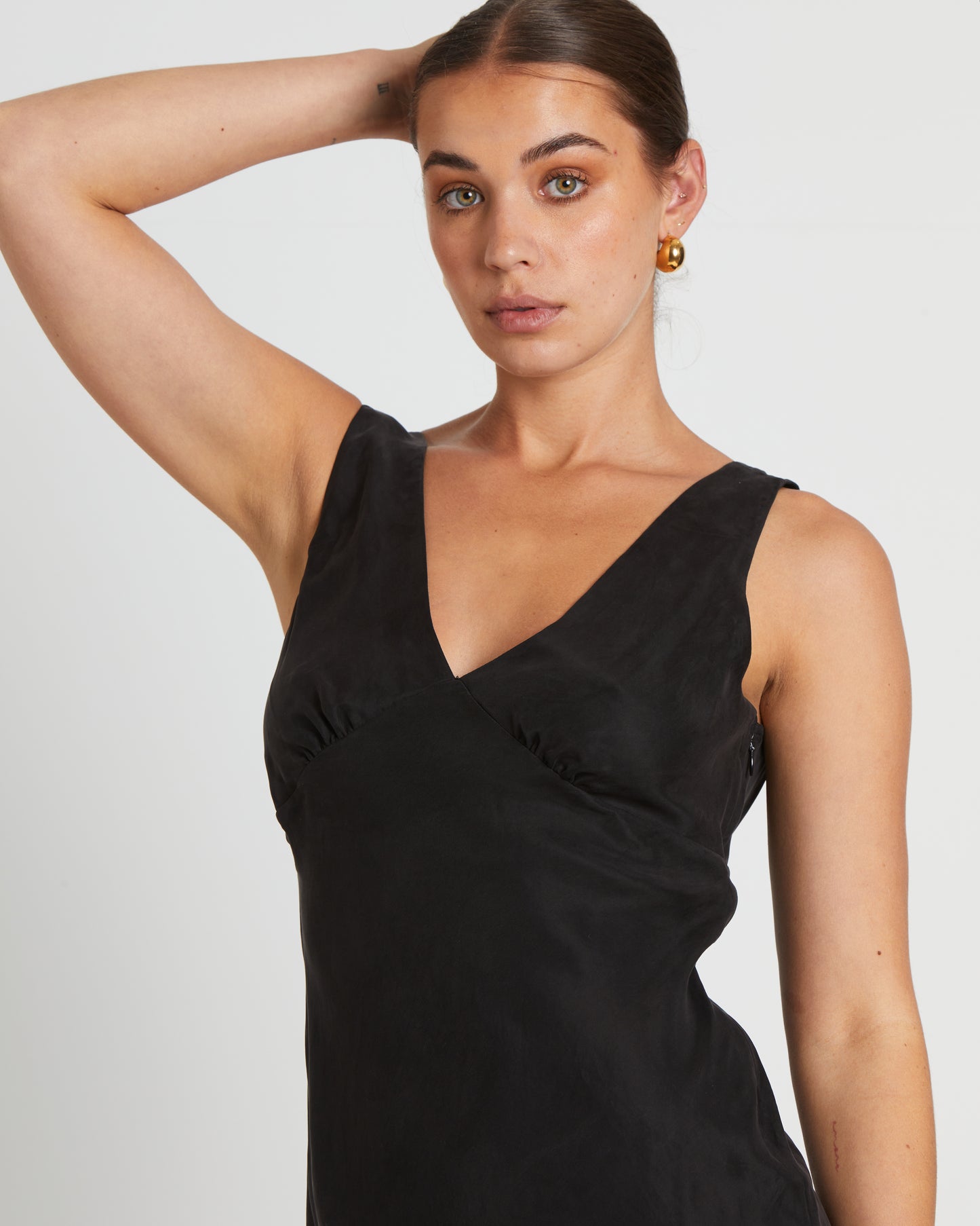 Evelyn Cupro Mini Dress in Black