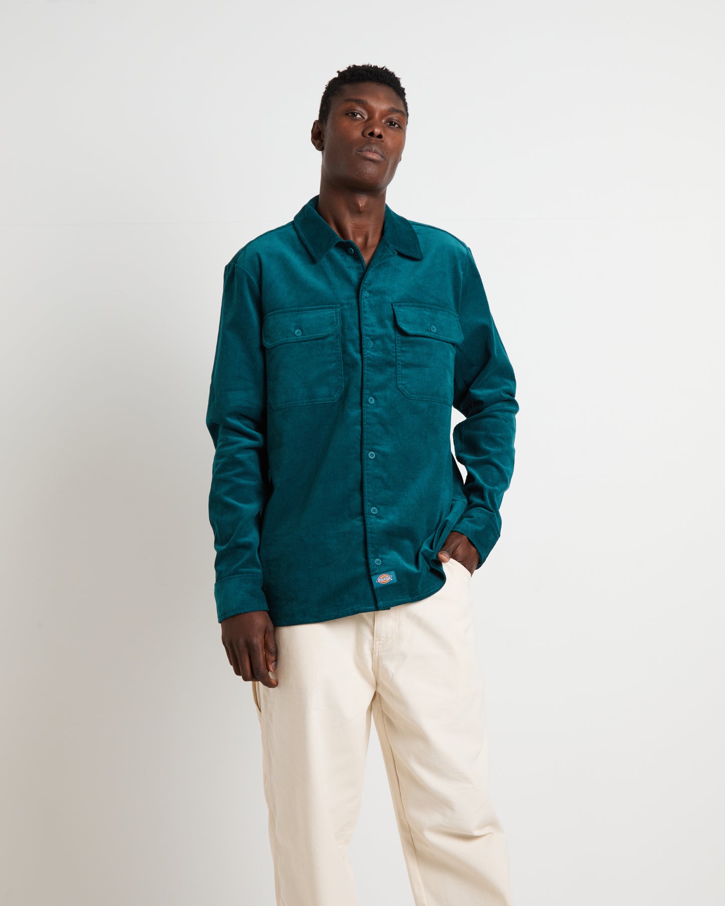 Houston Corduroy Long Sleeve Work Shirt in Jade Green