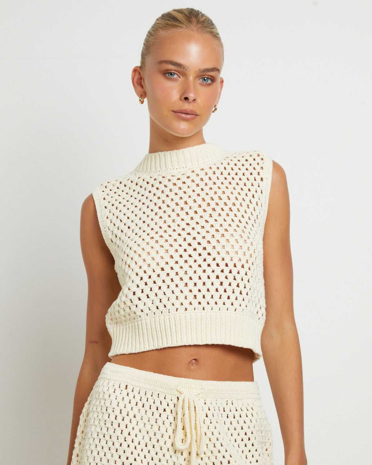 Isla Crochet Vest in Cream Cream