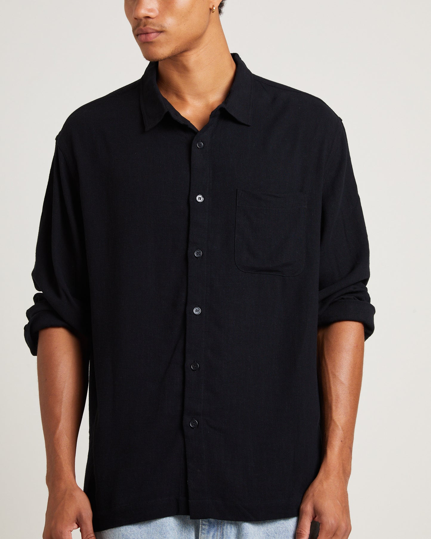 Harrison Linen Long Sleeve Shirt in Black