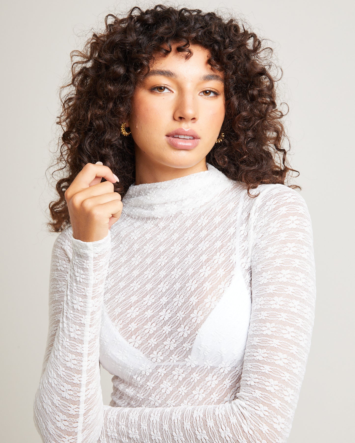 Eleanor Lace Sheer Mini Dress White