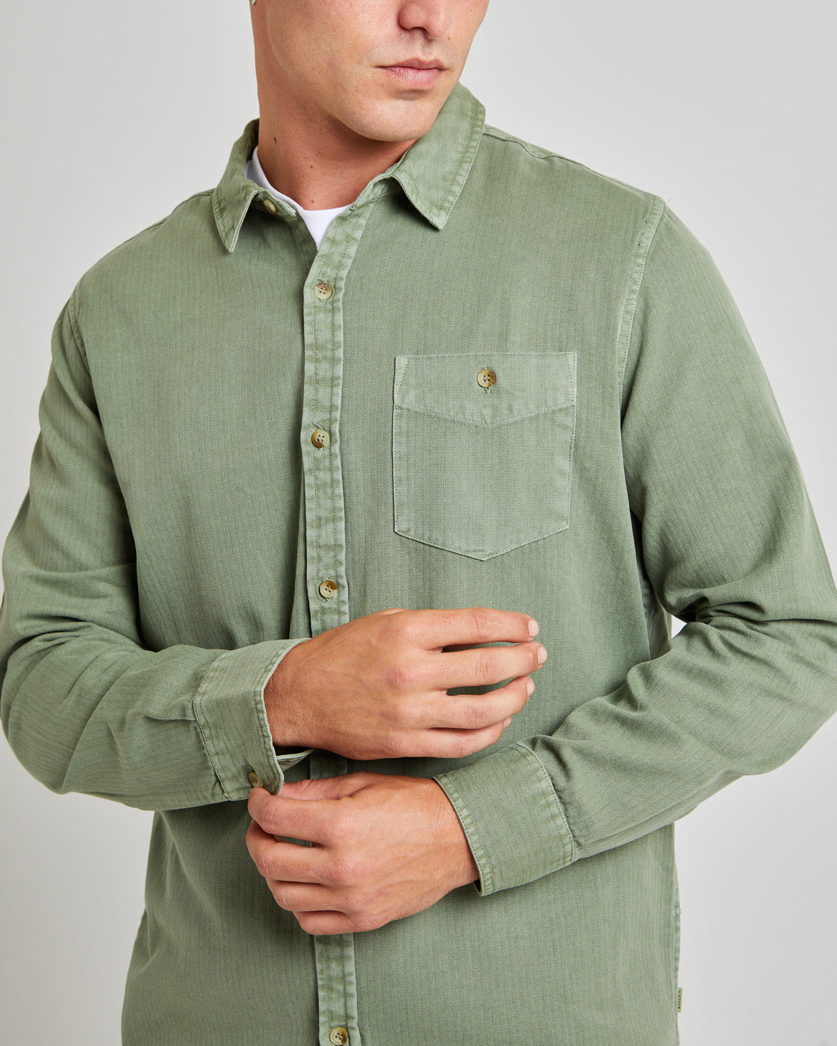 Herringbone Long Sleeve Shirt FADED ARMY