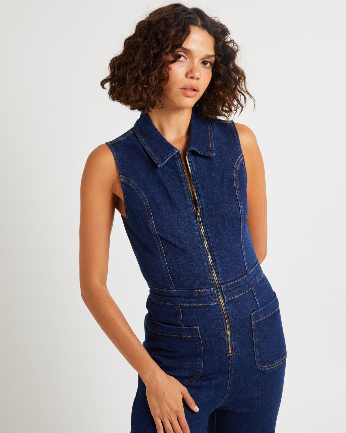 Jett Sleeveless Denim Boiler Suit INK BLUE