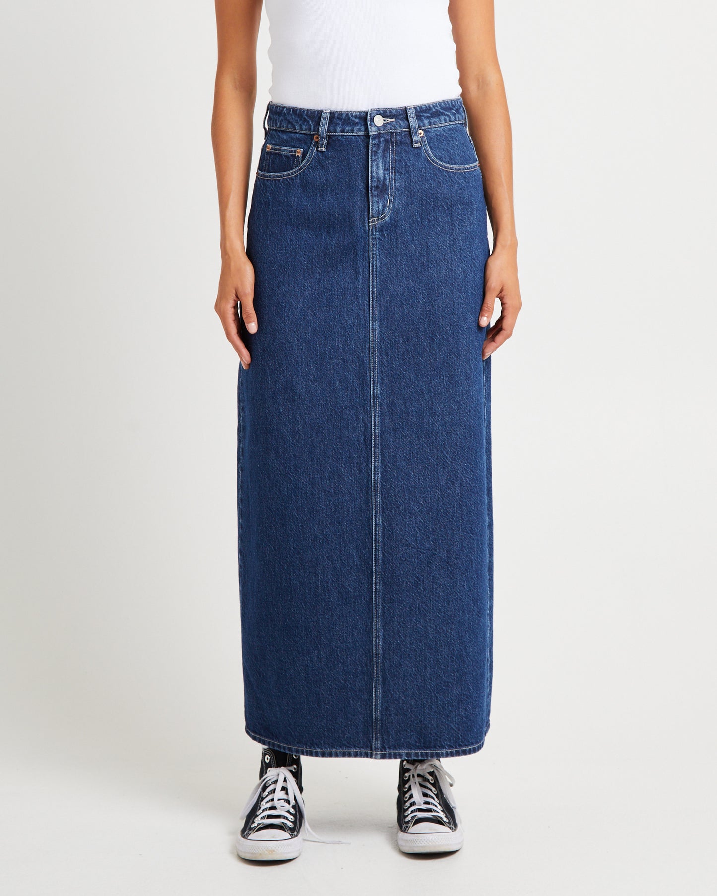 Signature Mid Denim Maxi Skirt Essentials Rinse