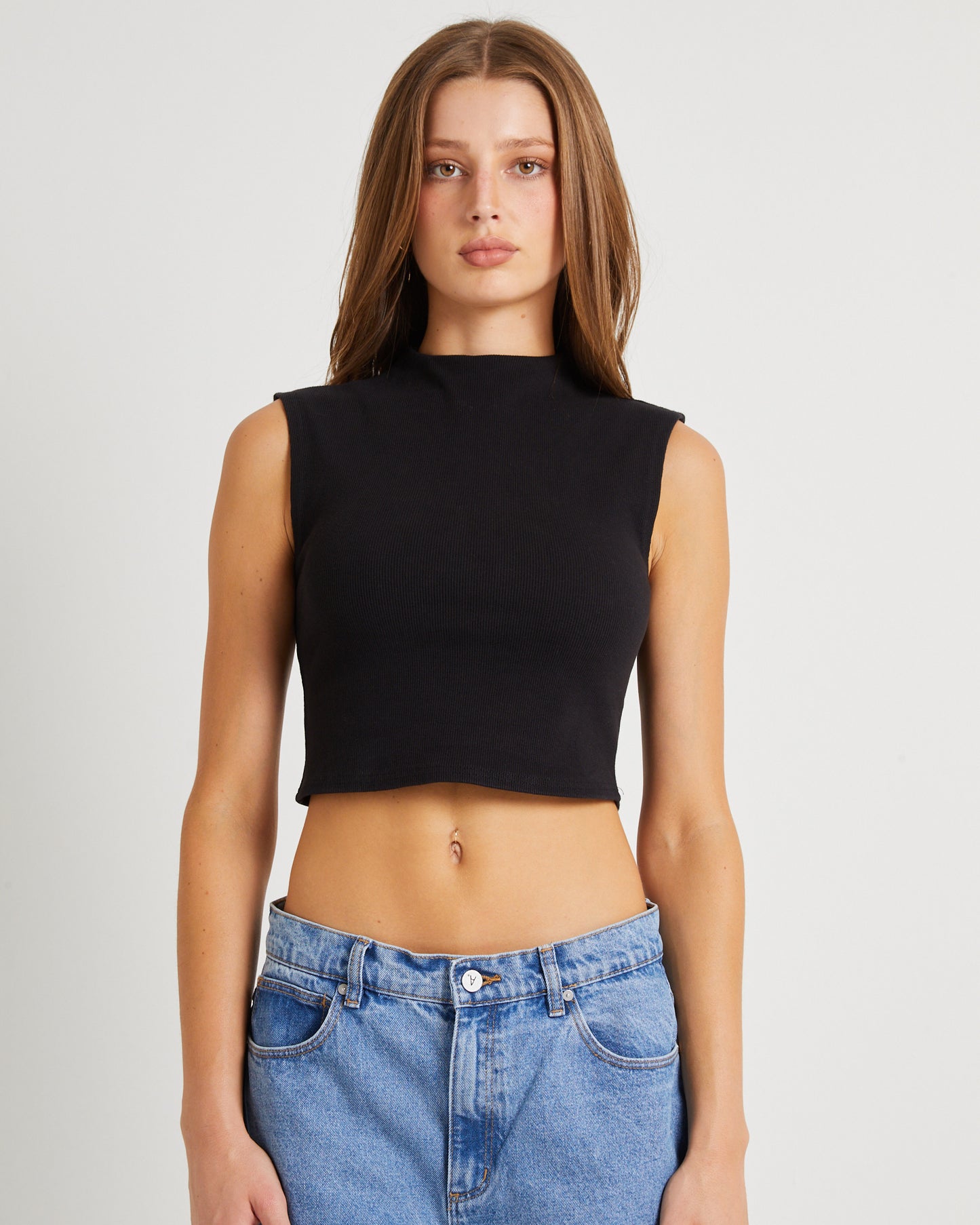 Heather Icon Mock Neck Top Black