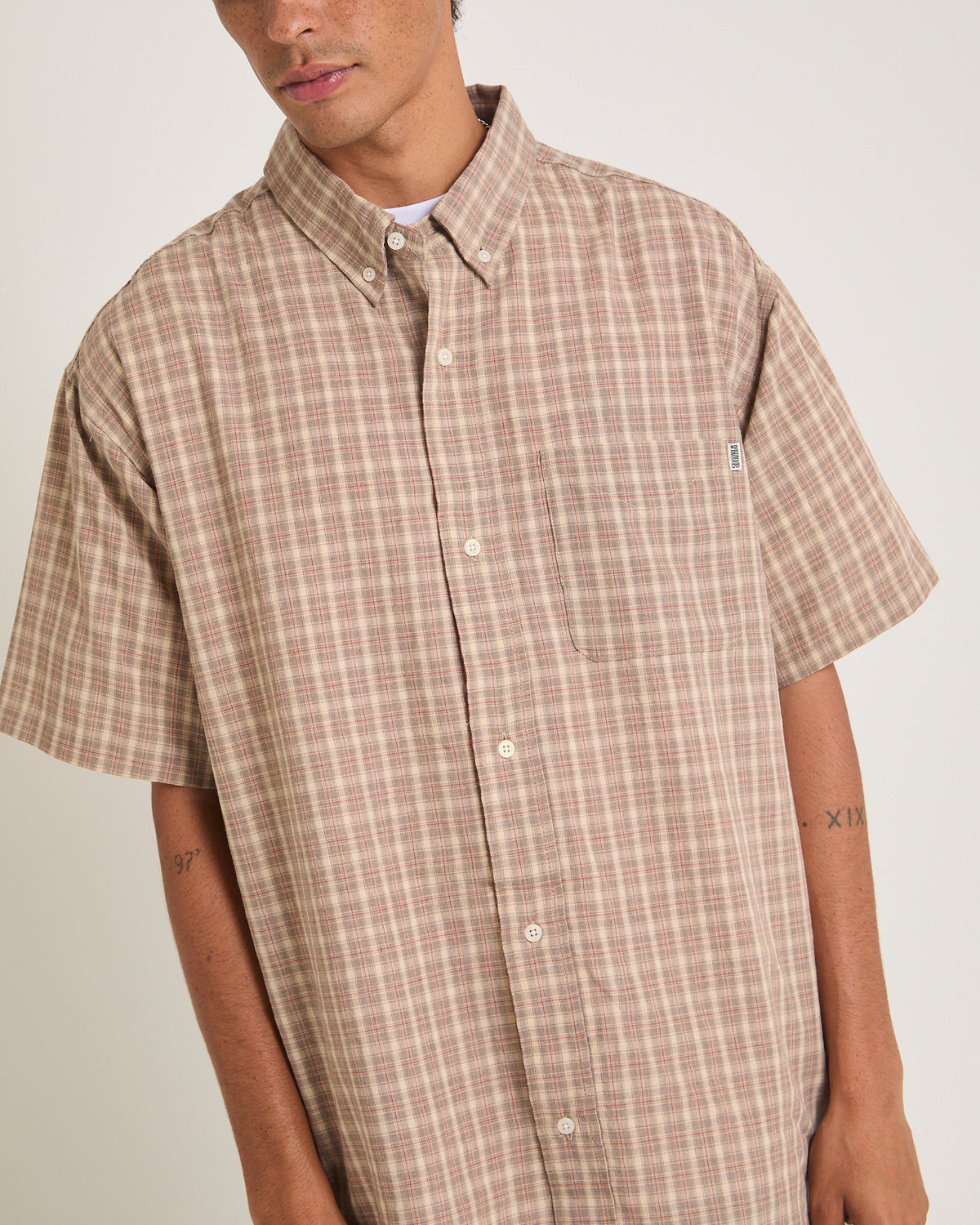 Yard Plaid Short Sleeve Shirt ORANGE