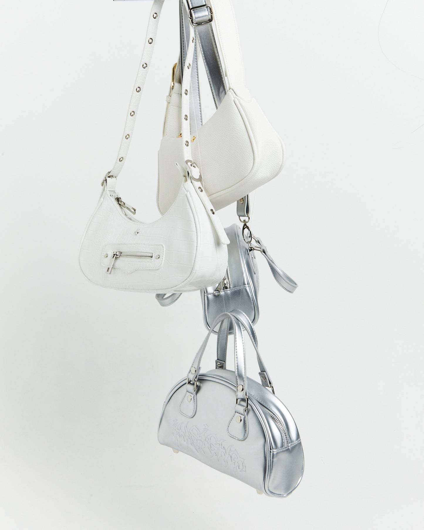 Mini Bowling Bag in Metallic Silver