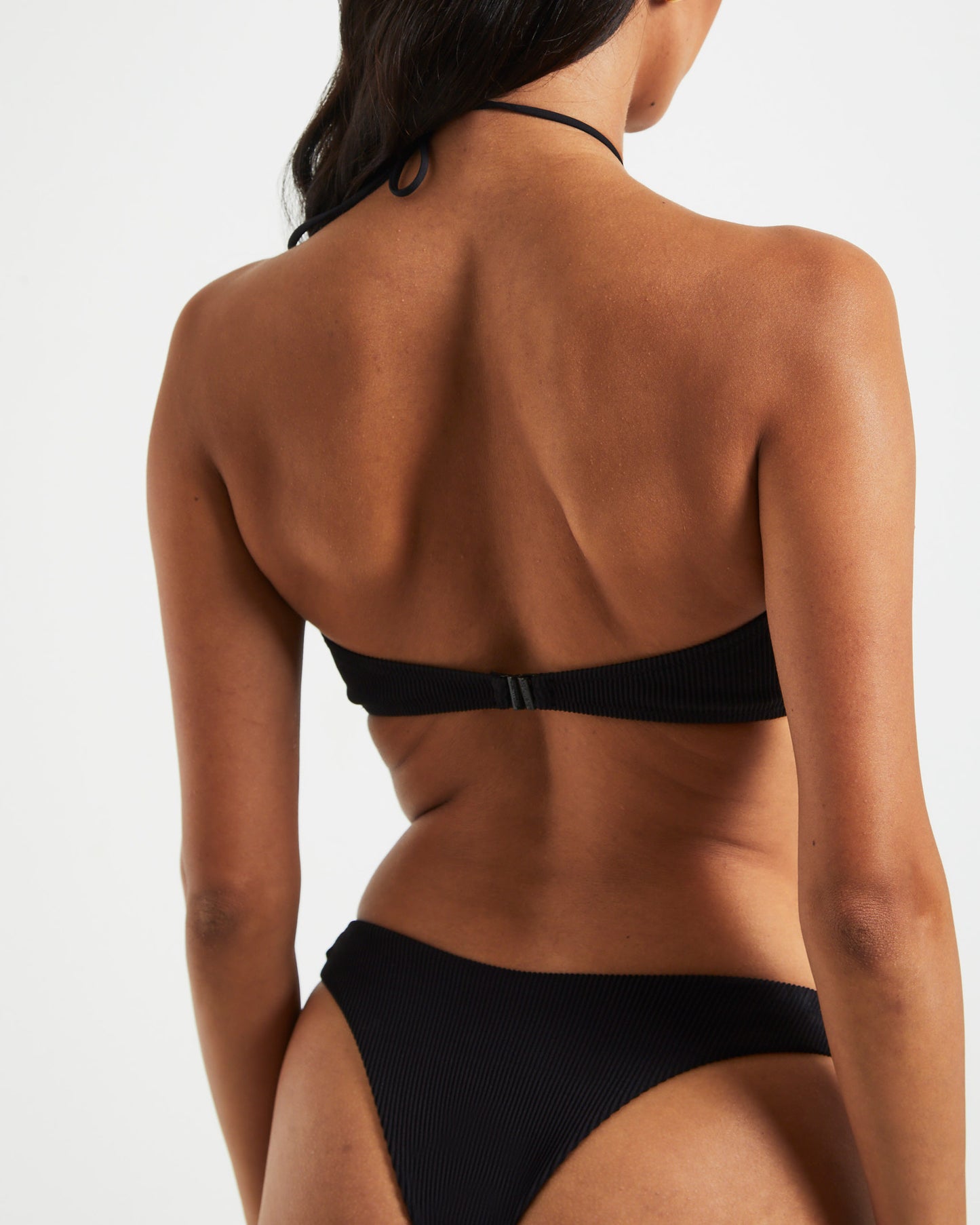 Rib Cross Front Bikini Top in Black