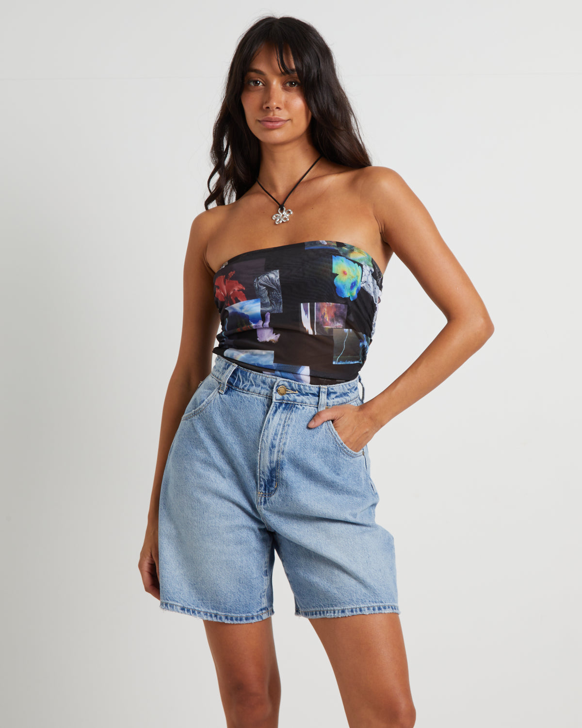 Under Pressure Recycled Sheer Strapless Top in Black BLACK