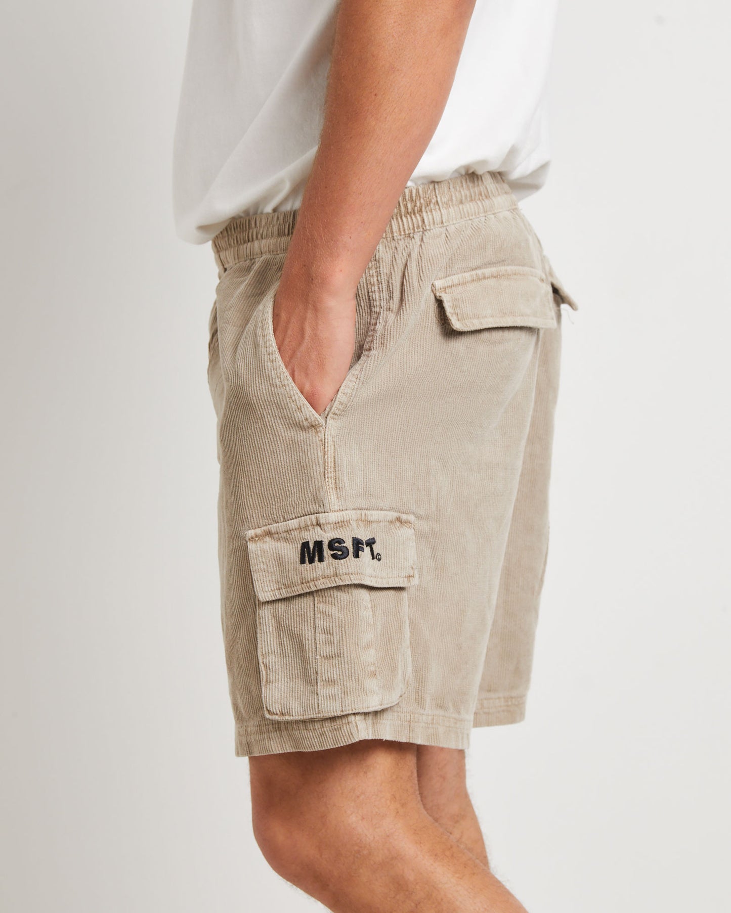 Devod Cord Cargo Shorts in Mushroom Beige