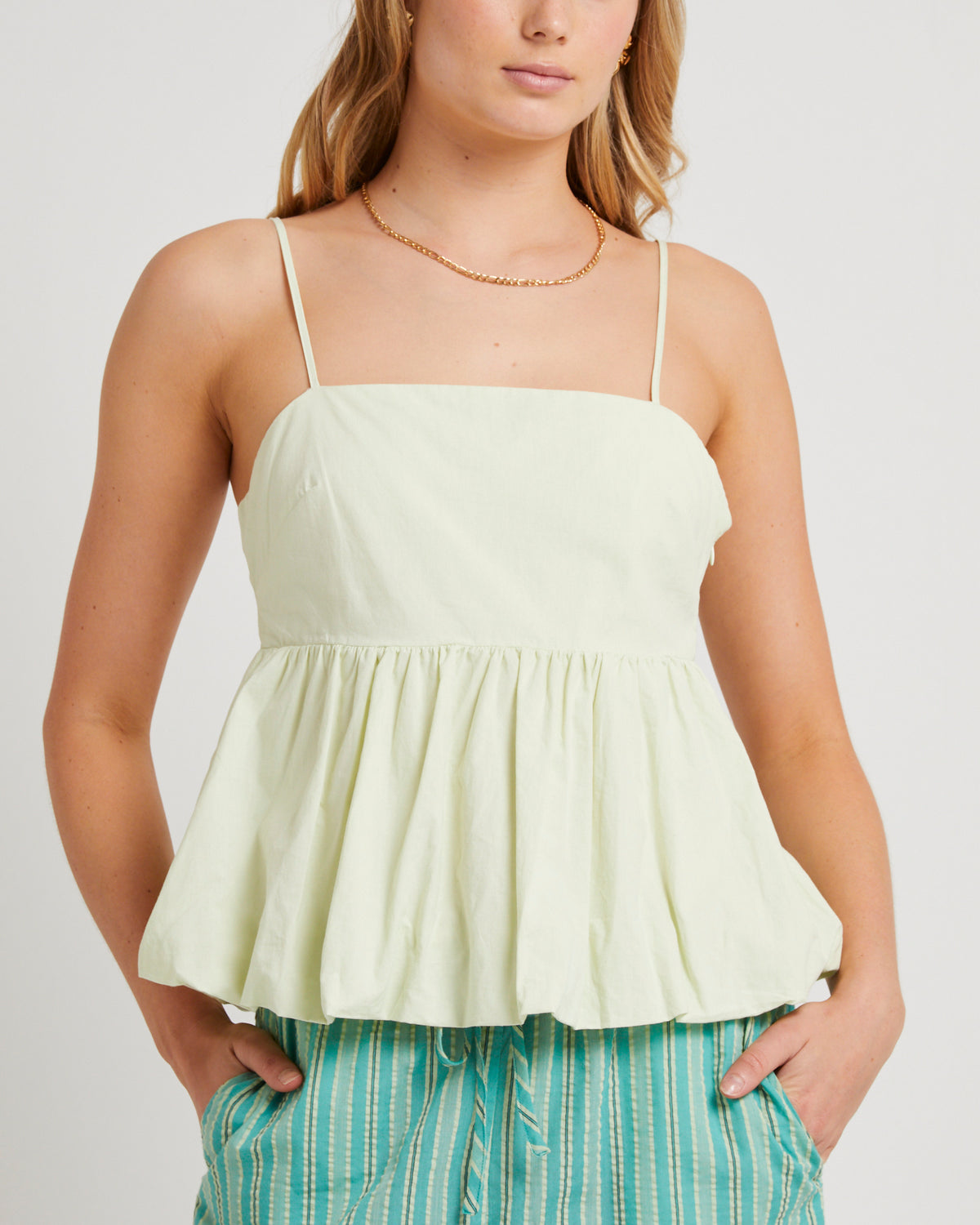 Marina Bubble Hem Top LEMON GREEN