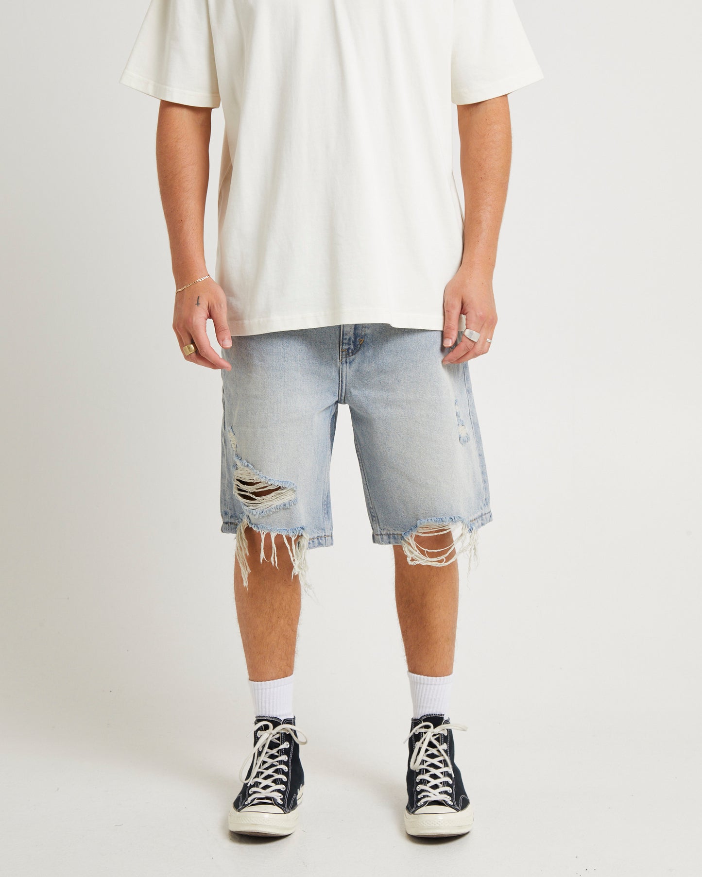 A5 Baggy Sean Rip Denim Shorts