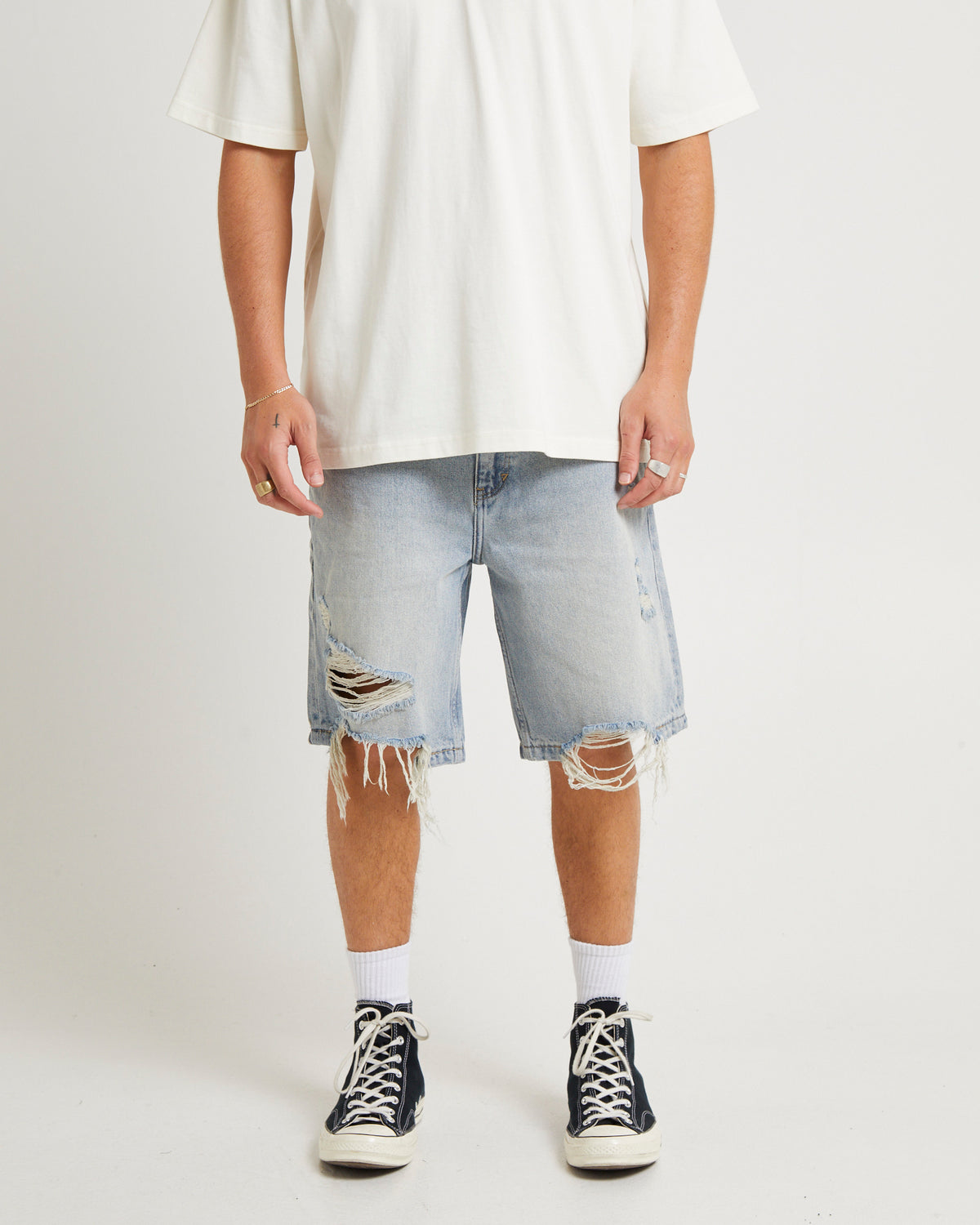 A5 Baggy Sean Rip Denim Shorts SEAN RIP