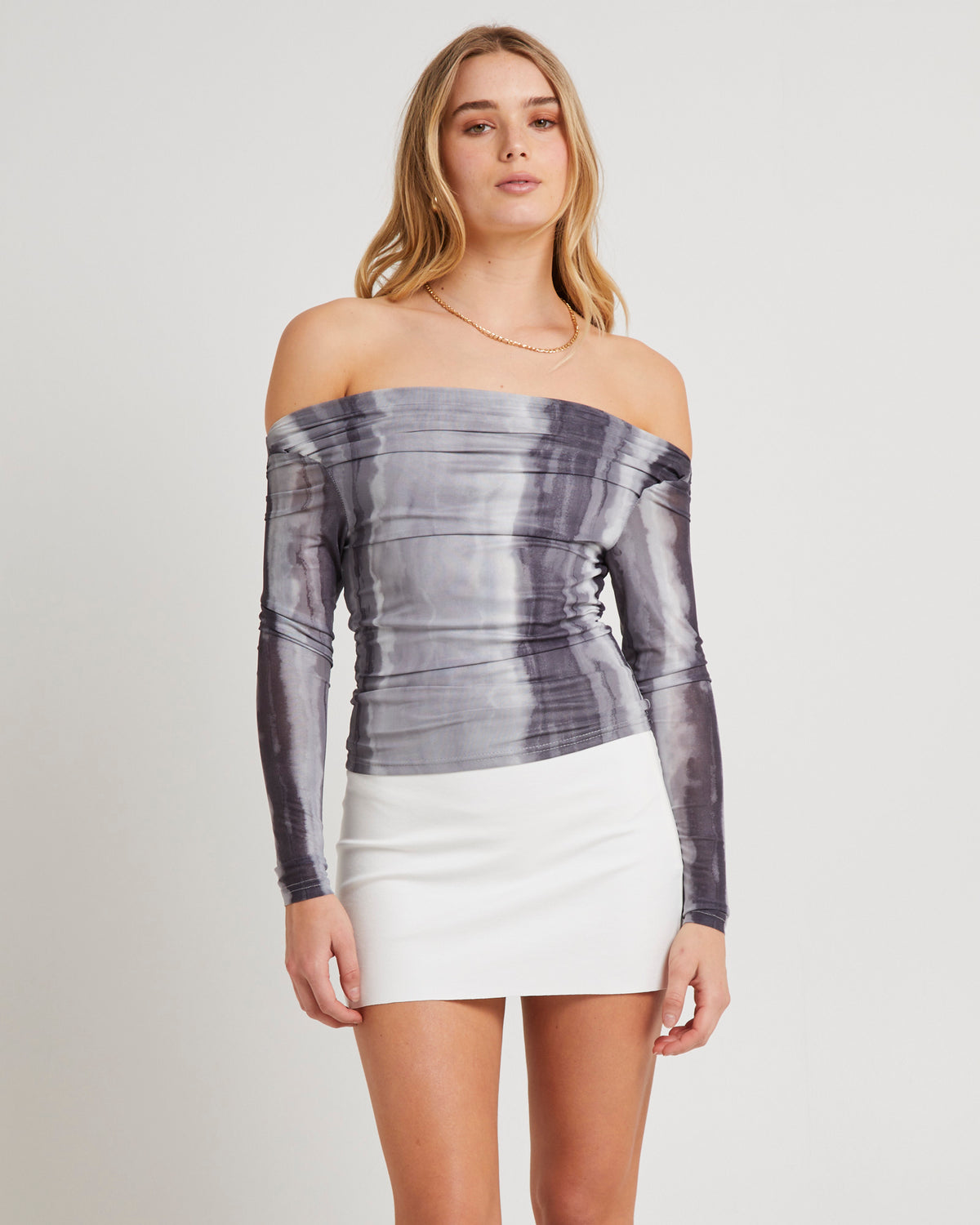 Grey Tie Dye Off Shoulder Top GREY