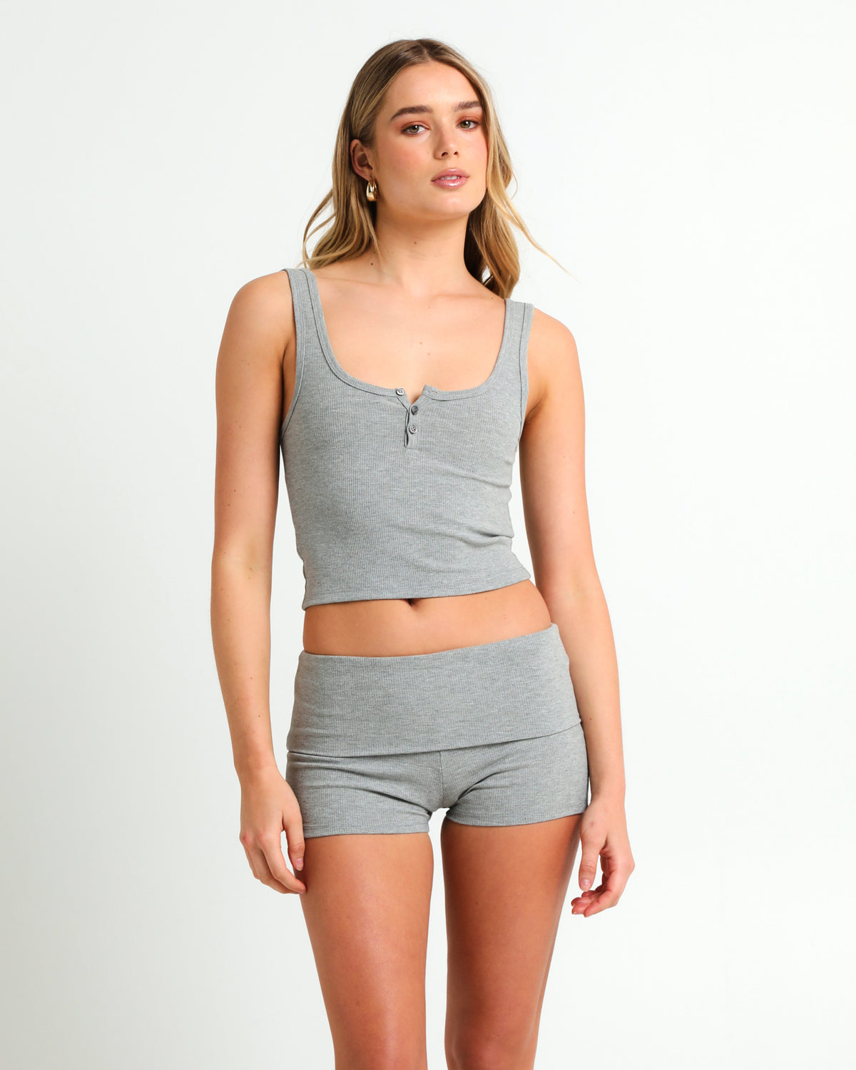 Soft Knit Button Tank MID GREY
