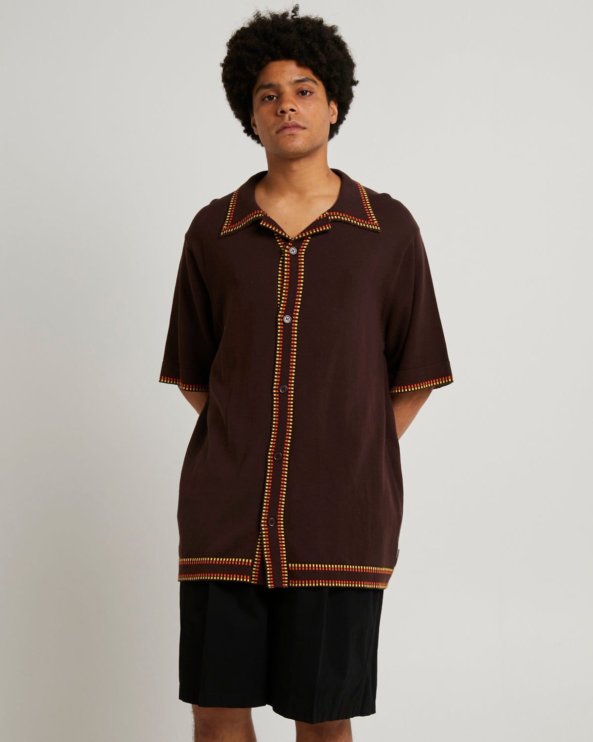 Dash Knit Bowler Short Sleeve Shirt BROWN