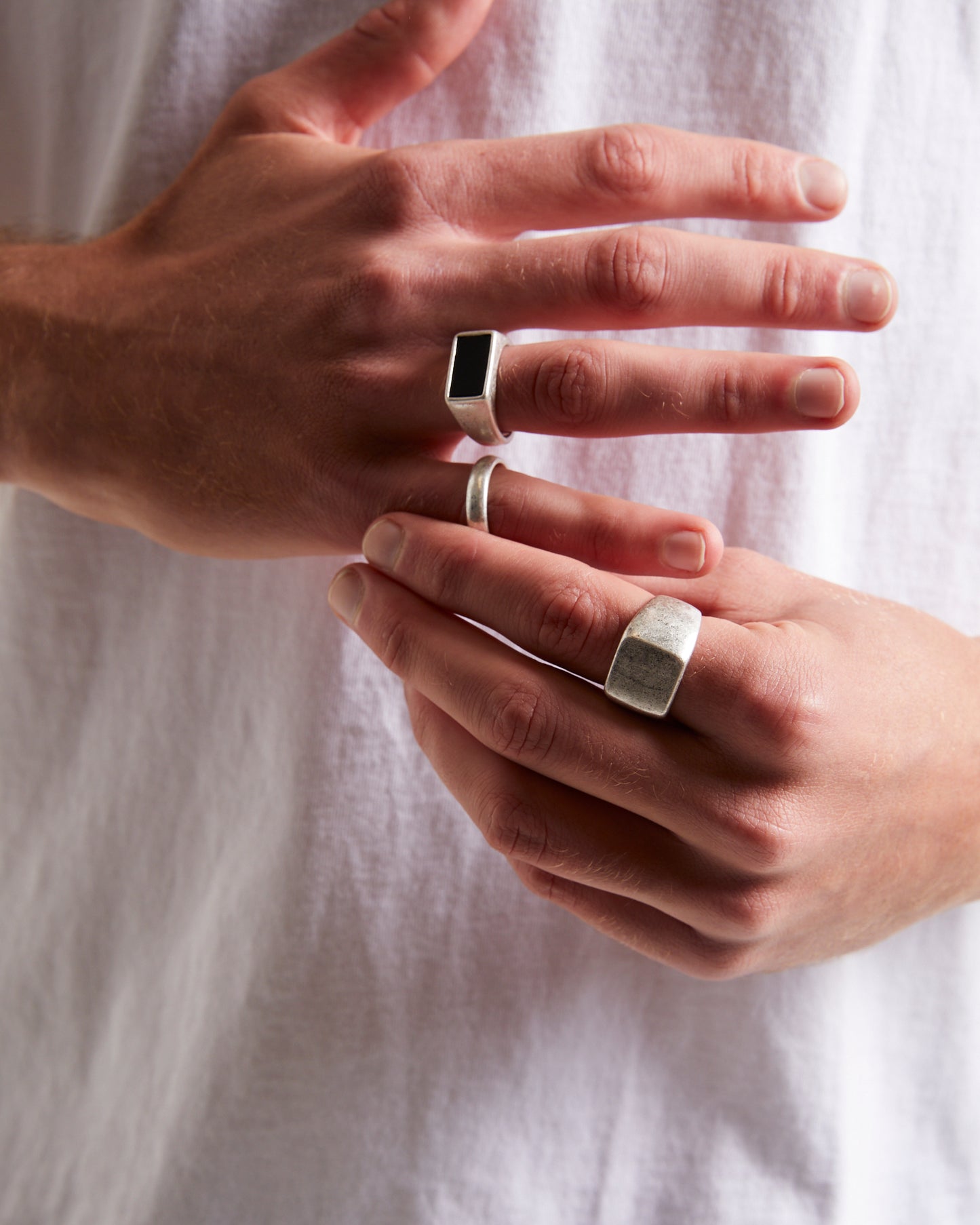 Square Inlay Signet Ring Set