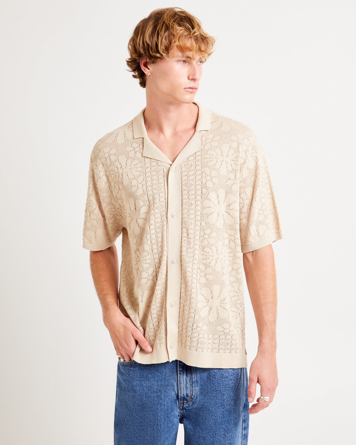 Bronson Knitted Short Sleeve Resort Shirt OAT