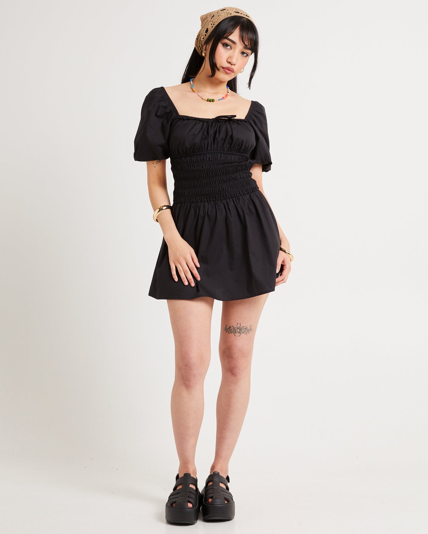 Kora Puff Sleeve Shirred Mini Dress