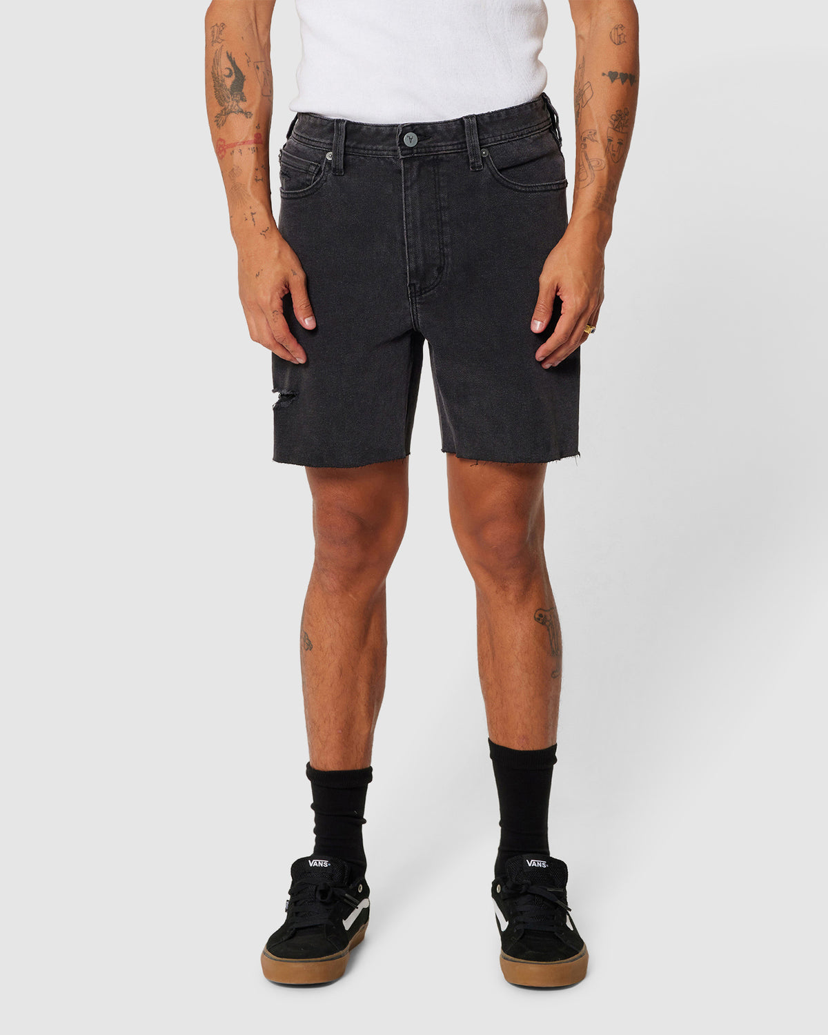 A2 Slim Rip Denim Shorts Bronson VINTAGE BLACK