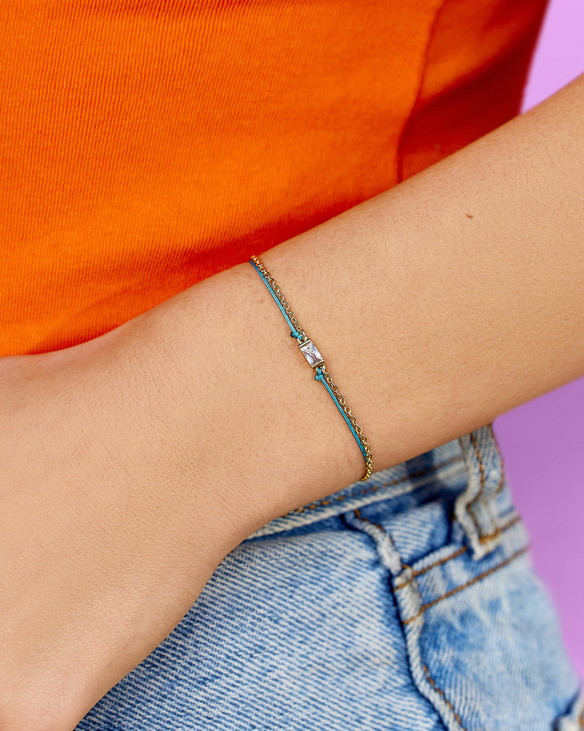 Dainty String & Chain Slider Bracelet GOLD