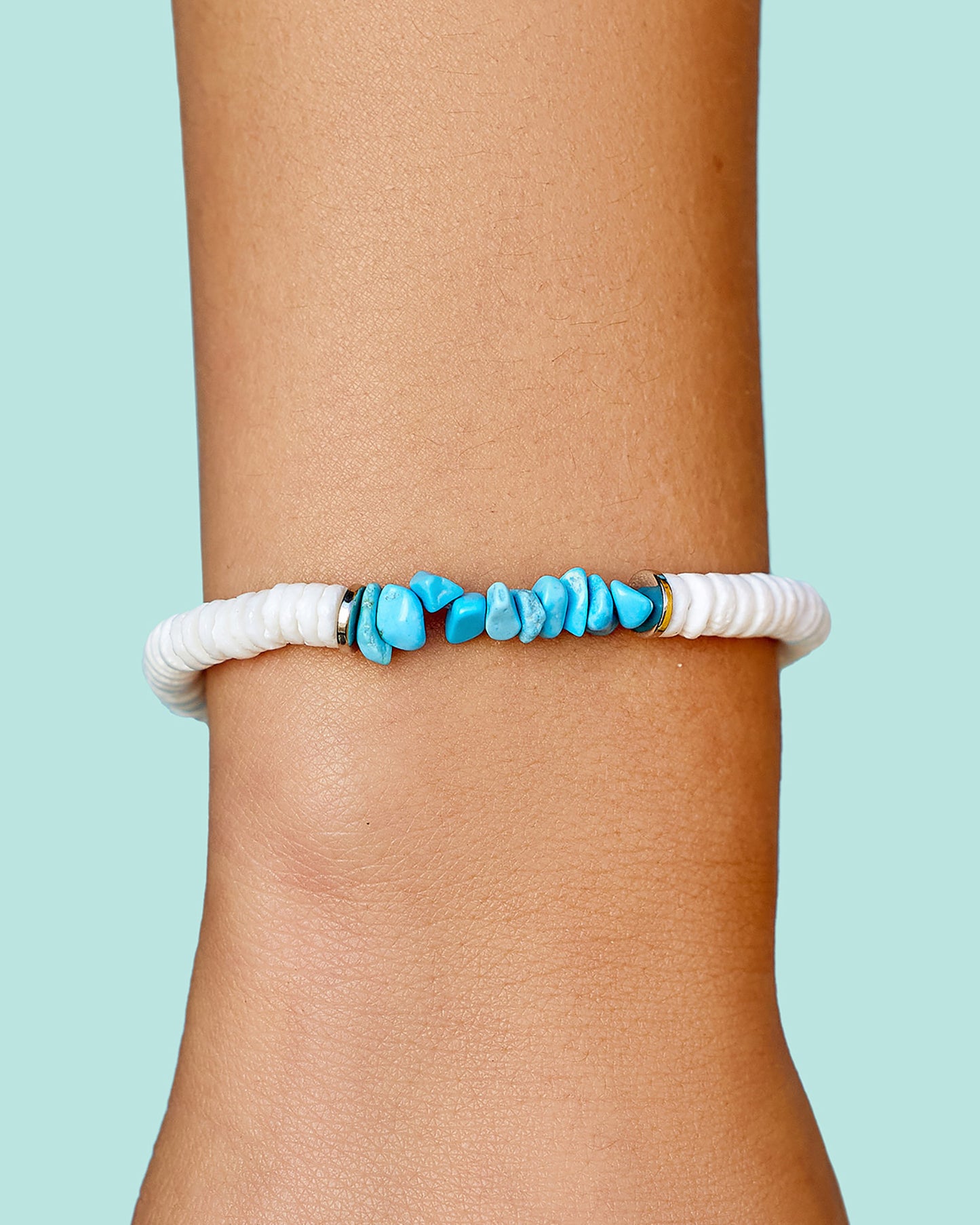 Puka Shell and Turquoise Chip Stretch Bracelet