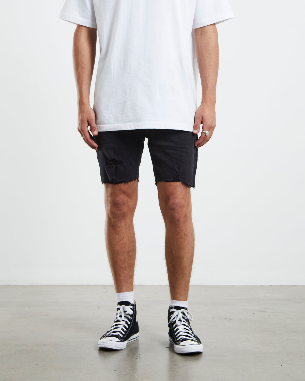 Tim Slim Denim Shorts HARD ON BLACK