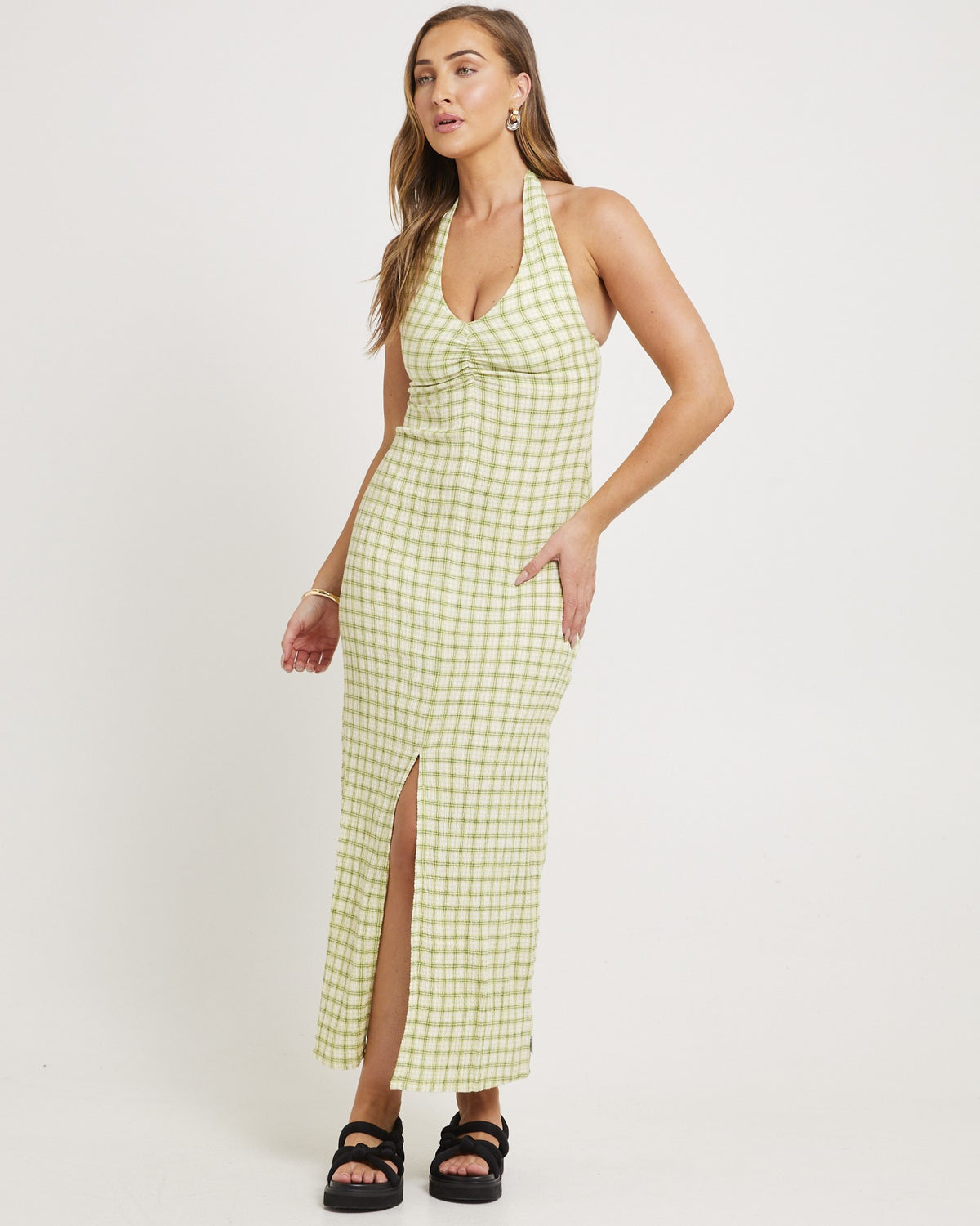 Darcy Check Maxi Dress LEMONGRASS CHECK