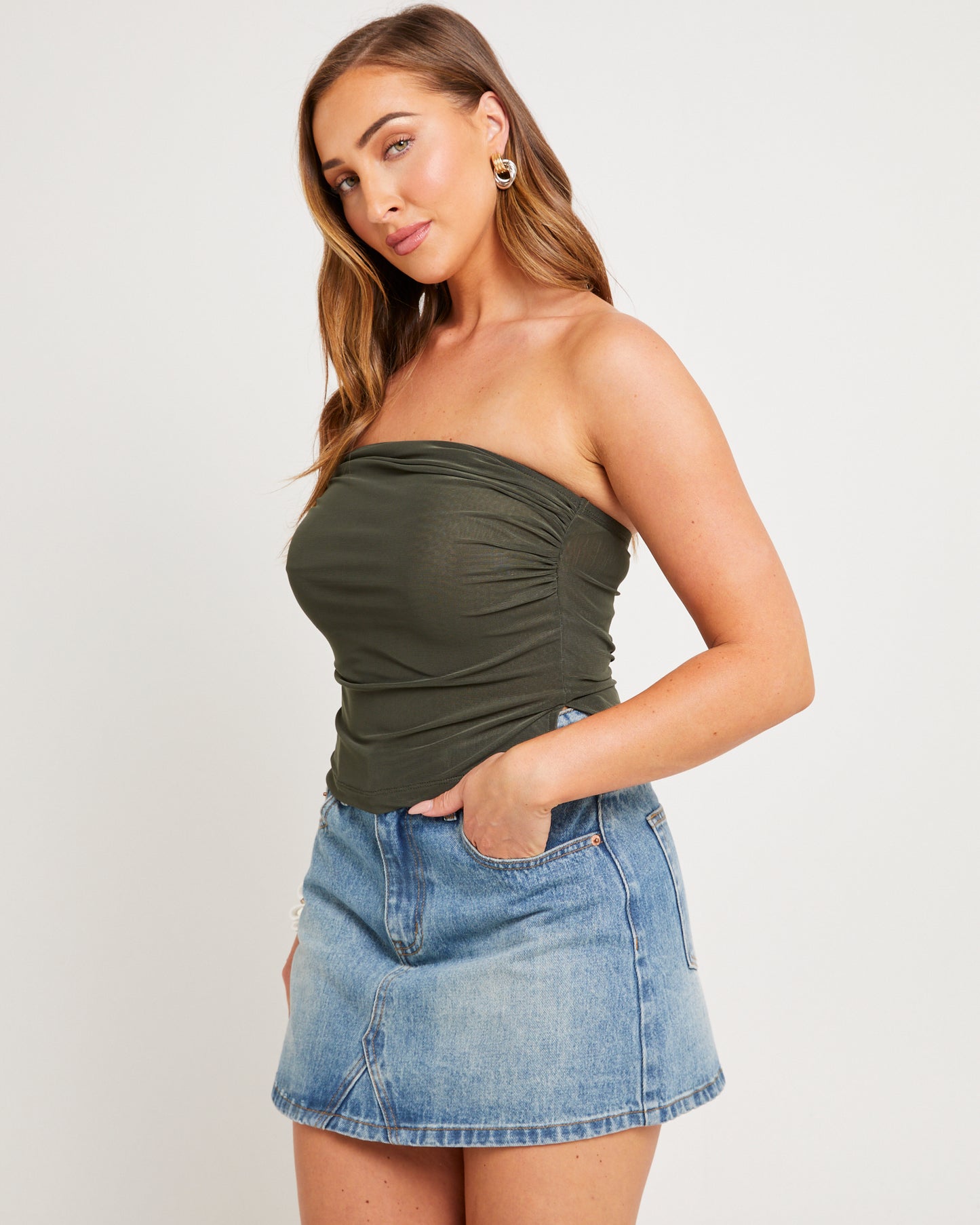 Mesh Asymmetric Bandeau Top