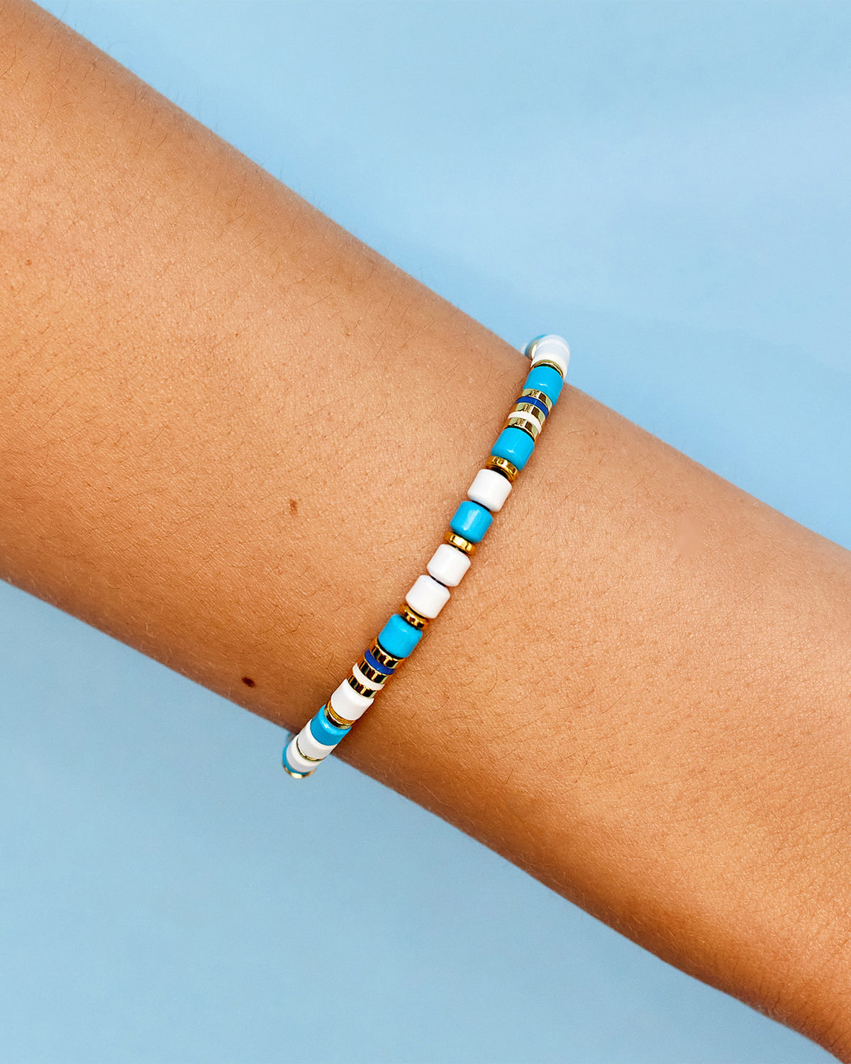 World Water Day Mixed Bead Stretch Bracelet GOLD