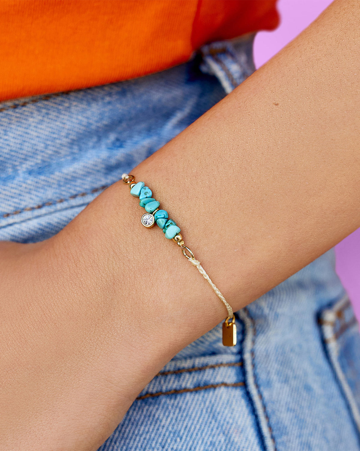 Dainty Turquoise Bead Charm Bracelet NATURAL