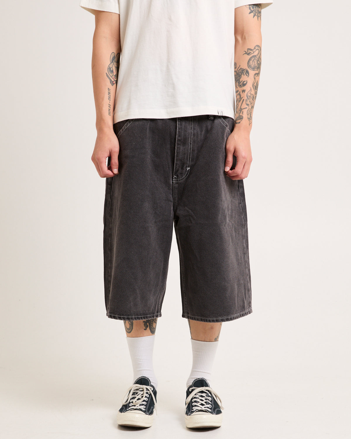 A6 Big Baggy Denim Shorts Paxton WASHED BLACK