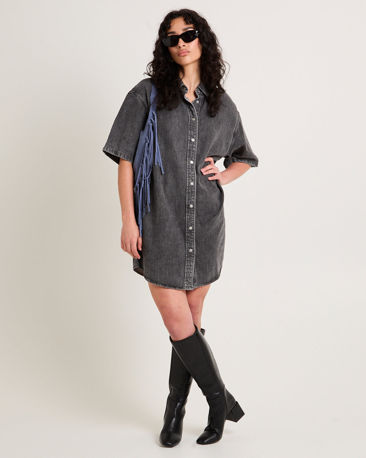 Canyon Denim Shirt Dress STONE GREY
