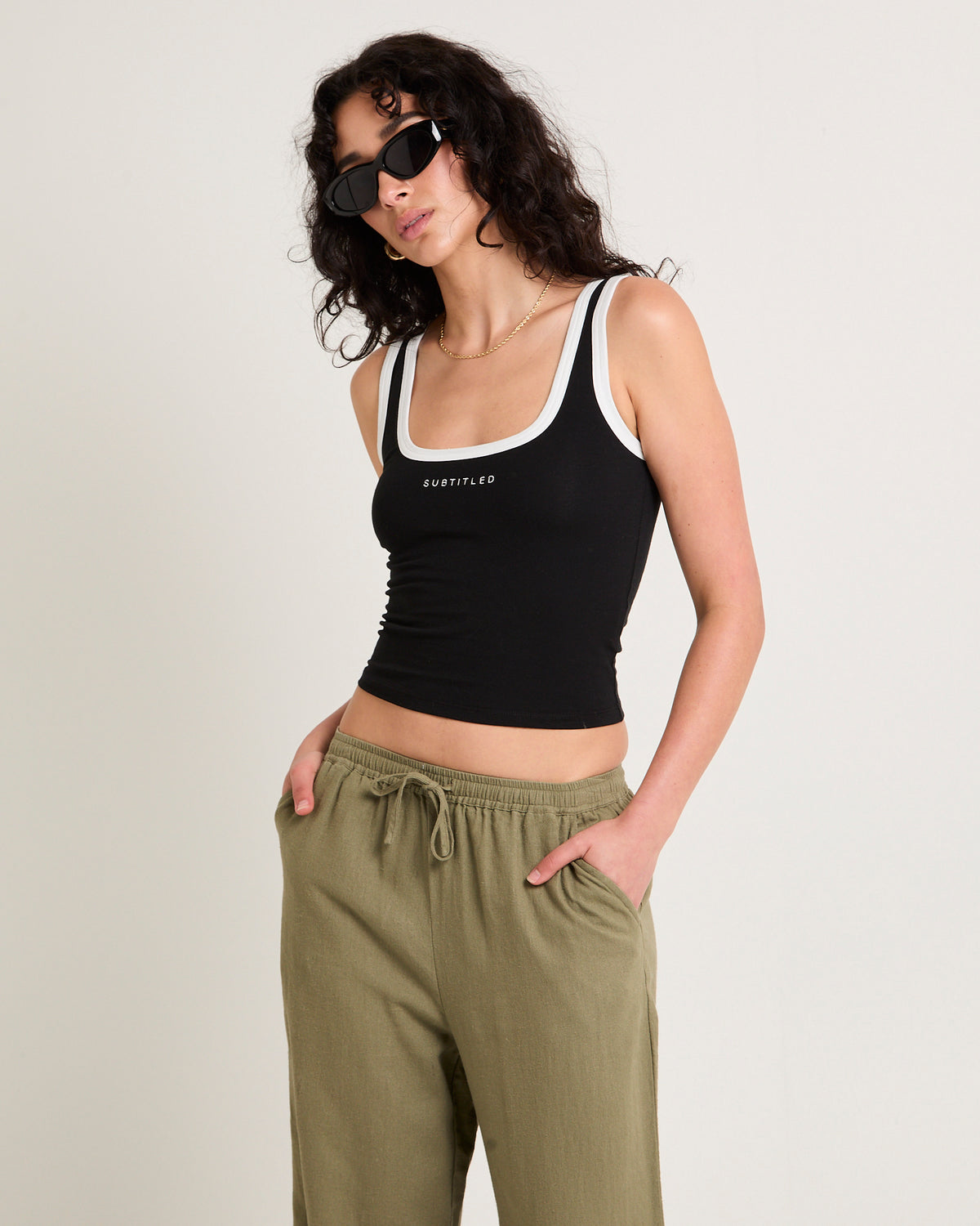Contrast Tank Top BLACK