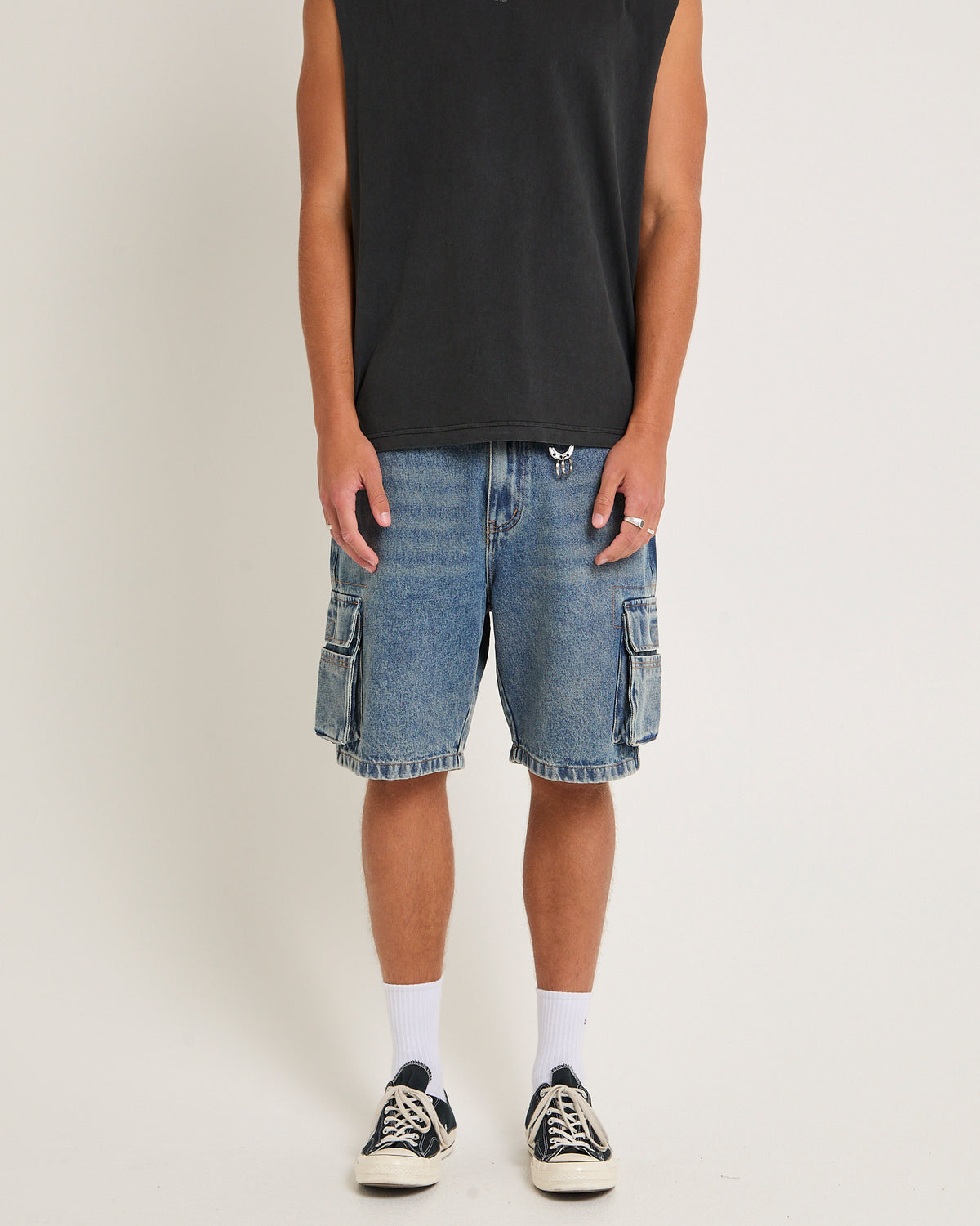 Baggy Denim Cargo Shorts WORN BLUE