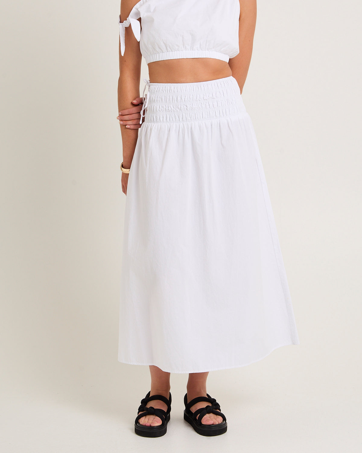 Clara Tie Side Midi Skirt WHITE