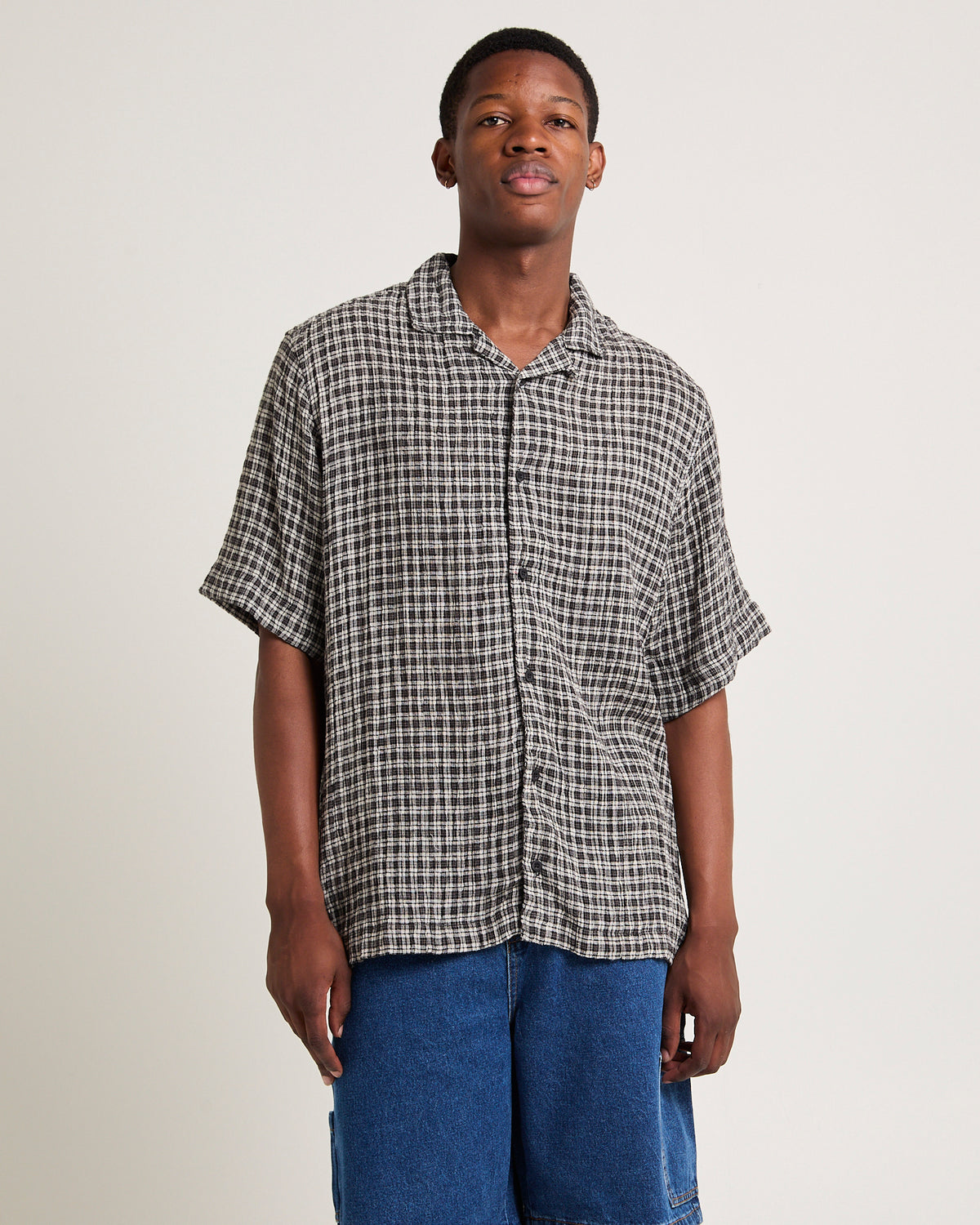Asta Seer Sucker Regular Shirt Steel Check Check