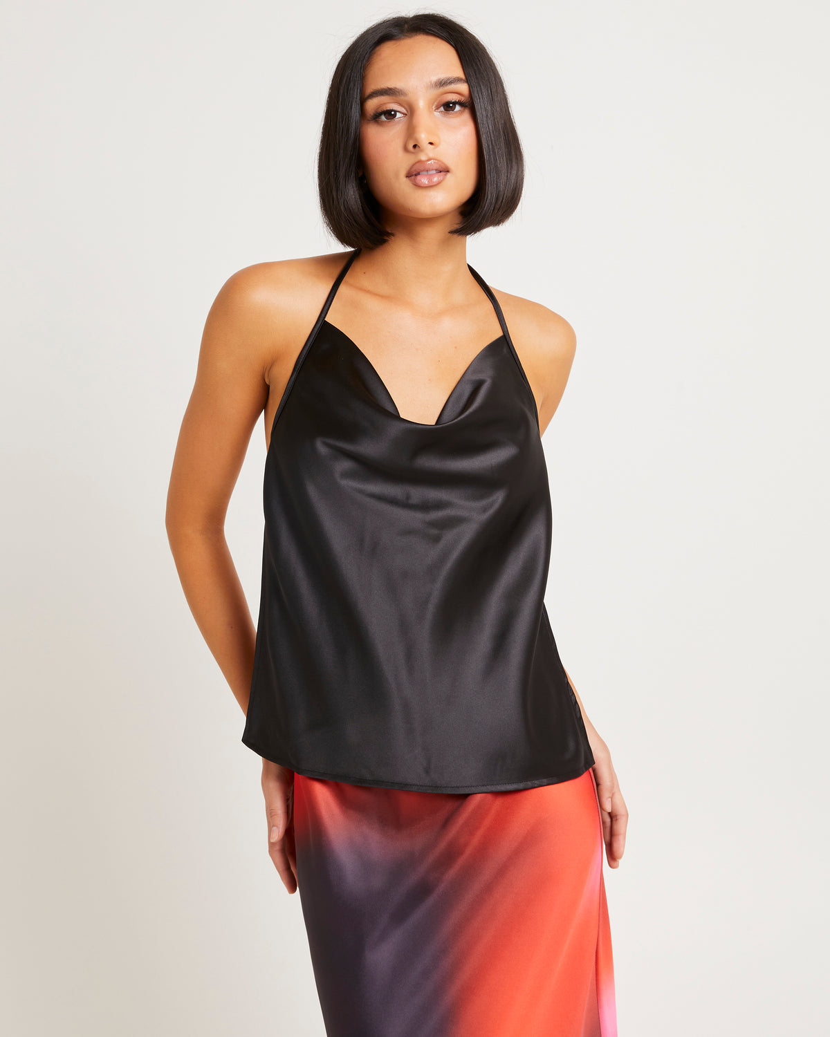 Nova Cowl Neck Halter Top BLACK