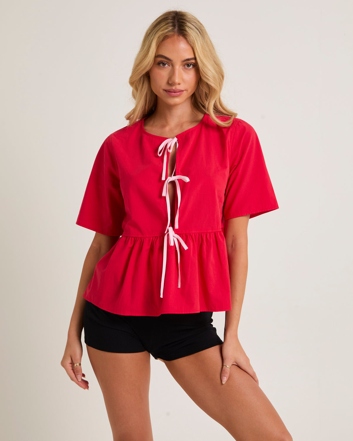 Tie Front Blouse RED/PINK