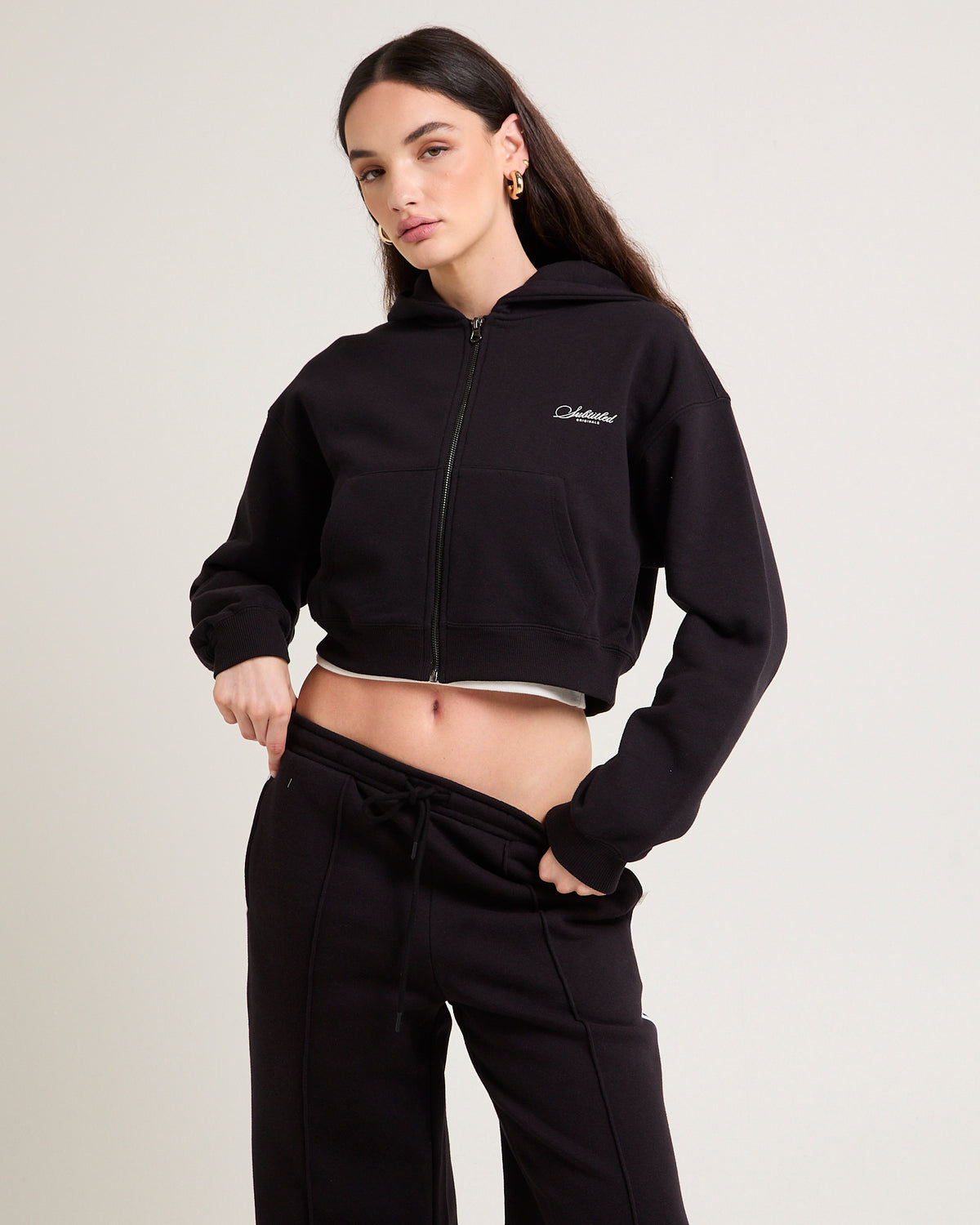 Cropped Zip Hoodie ALMOST BLACK
