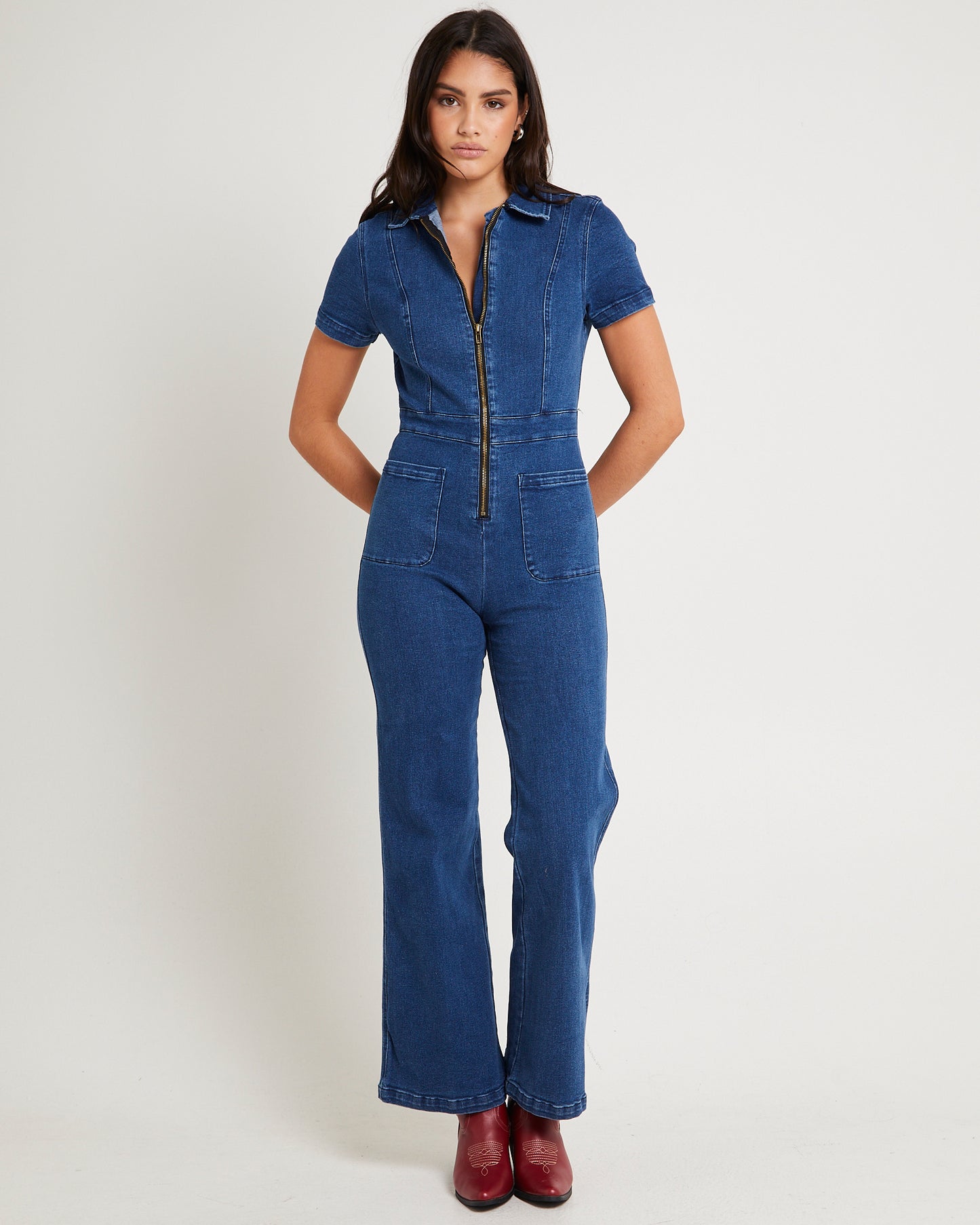 Nikki Petite Maxi Denim Boiler Suit