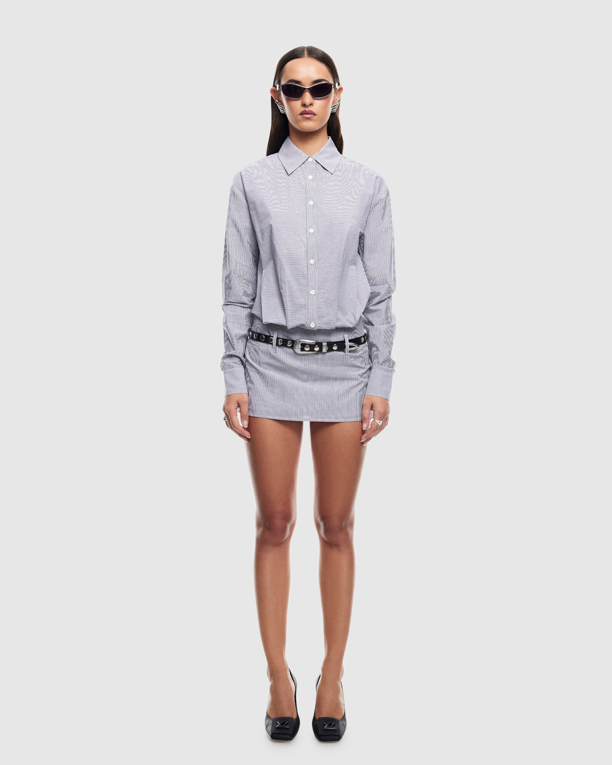 Chapter One Mini Dress CHARCOAL STRIPE