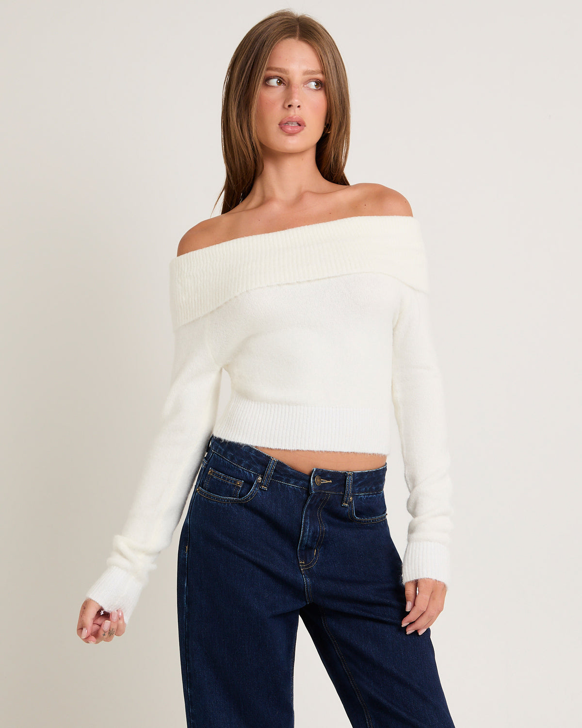 Milly Off Shoulder Knit Sweater IVORY