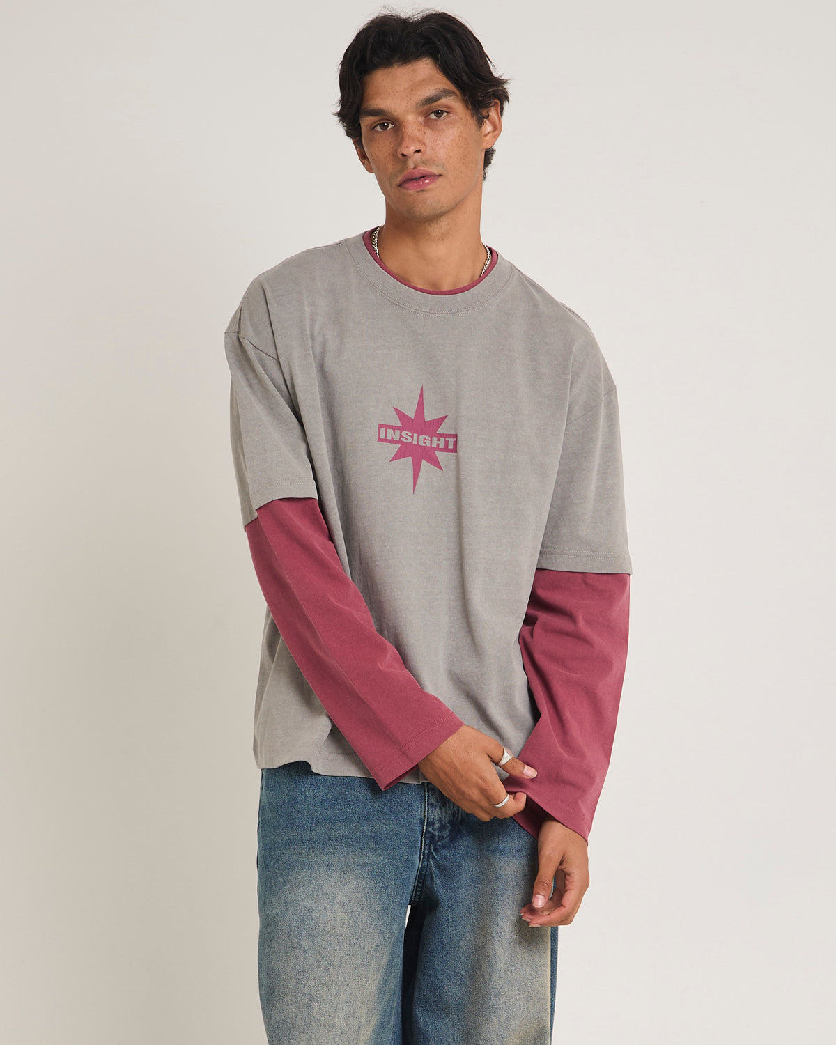 Orb Double Layer Long Sleeve T-Shirt GREY