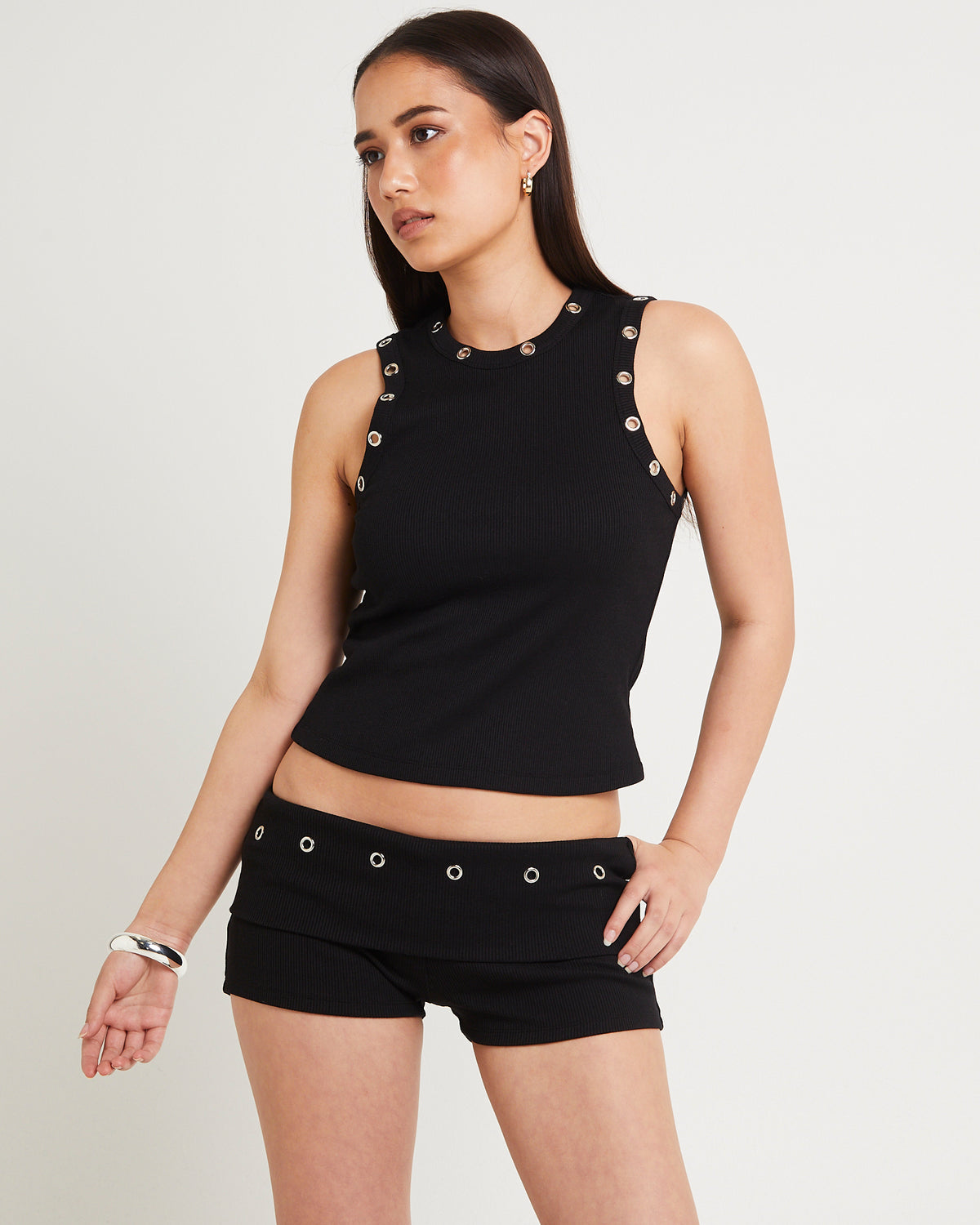 Vera Eyelet Tank Top BLACK
