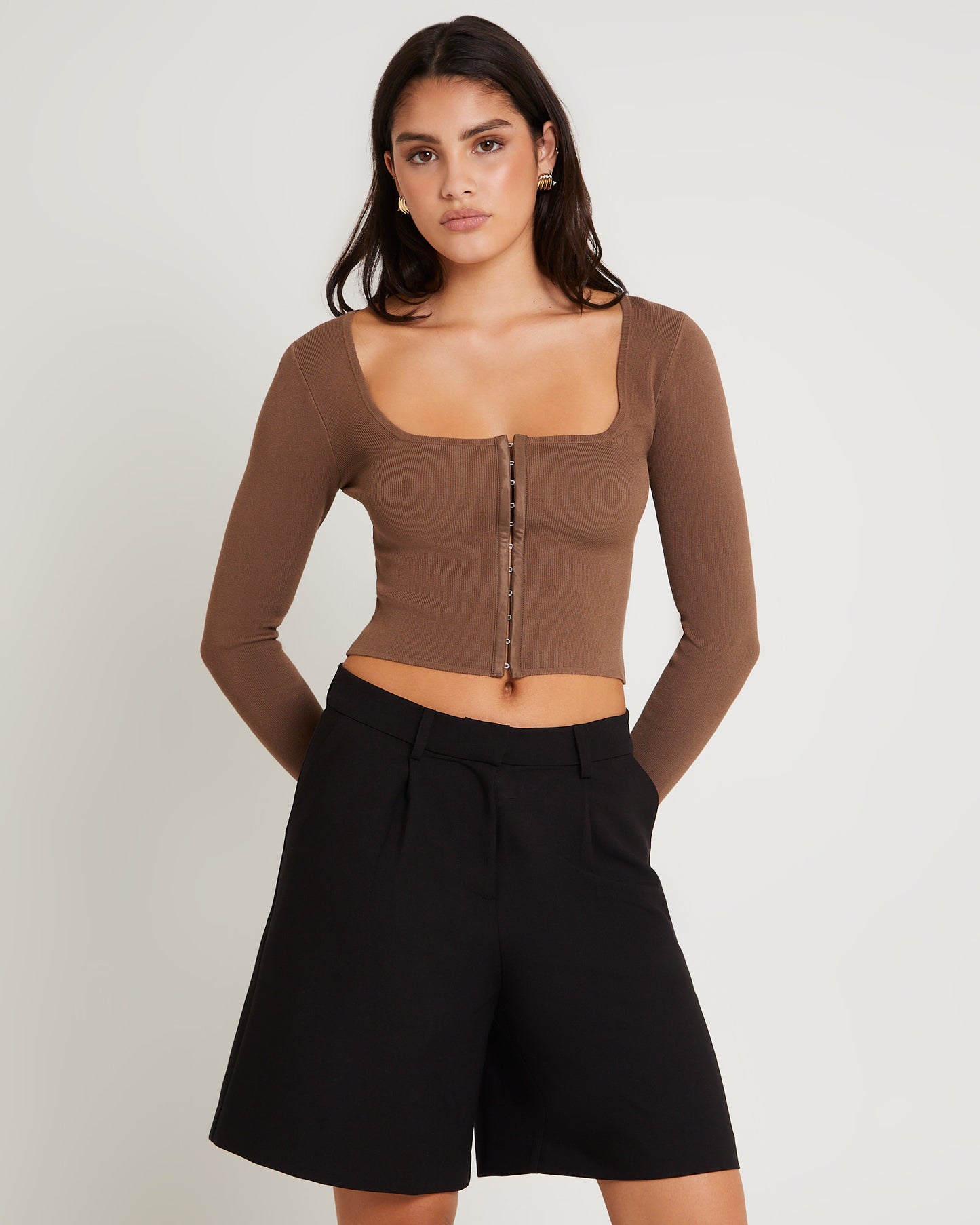 Quinn Hook & Eye Long Sleeve Knit Top