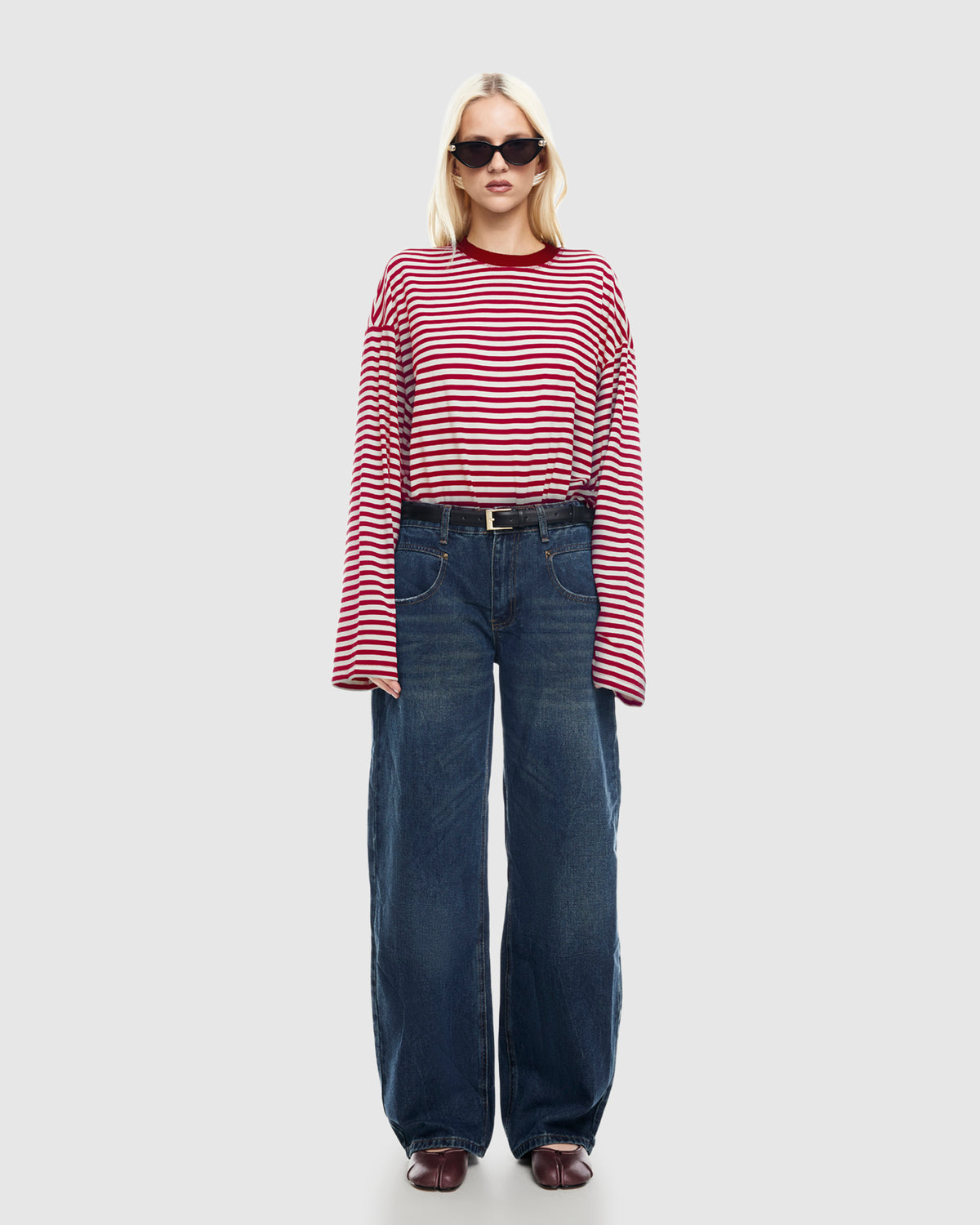 Bloom Long Sleeve Stripe Top WINE STRIPE